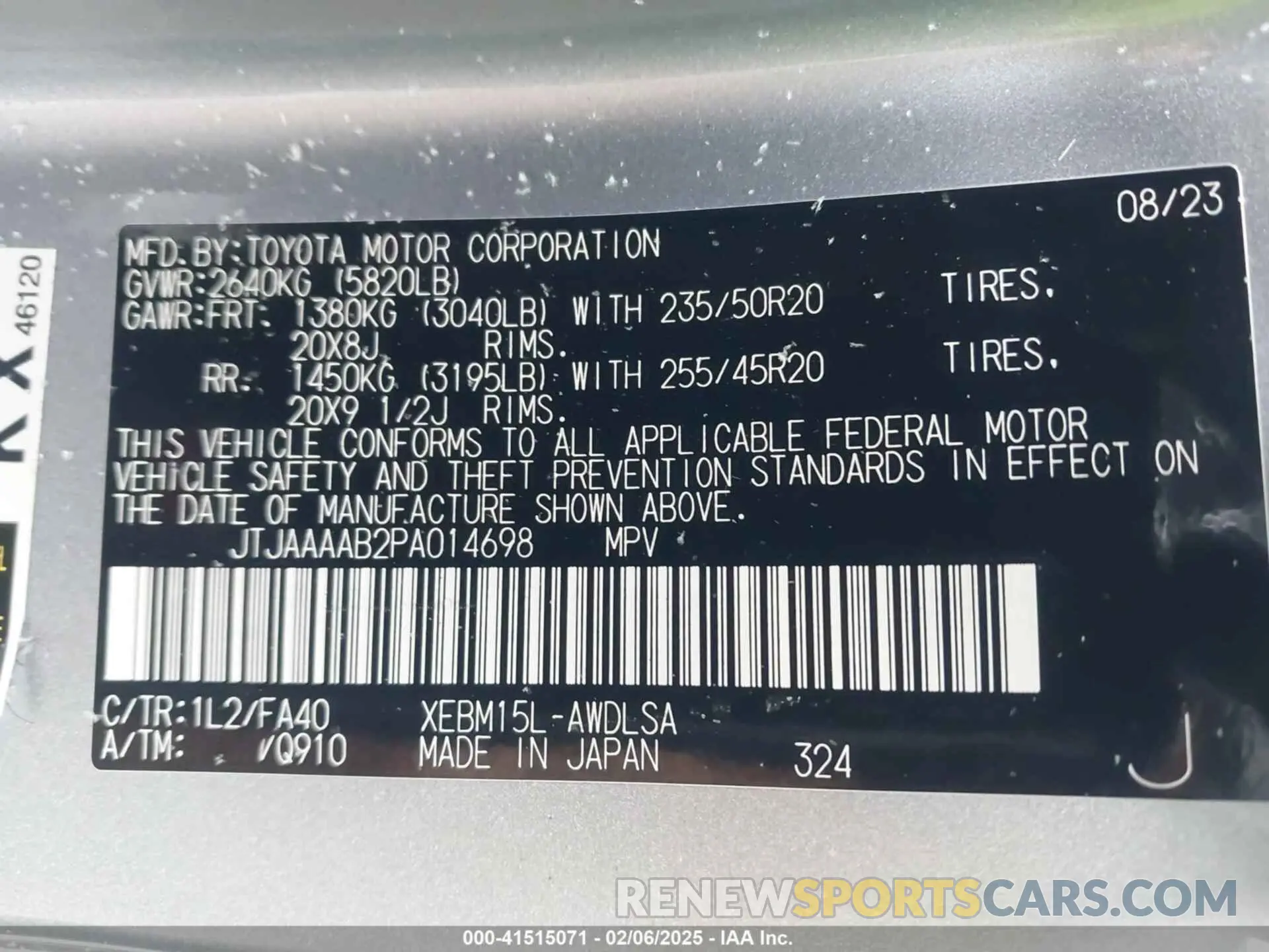 9 fotografías del automóvil dañado JTJAAAAB2PA014698 LEXUS RZ 450E 2023