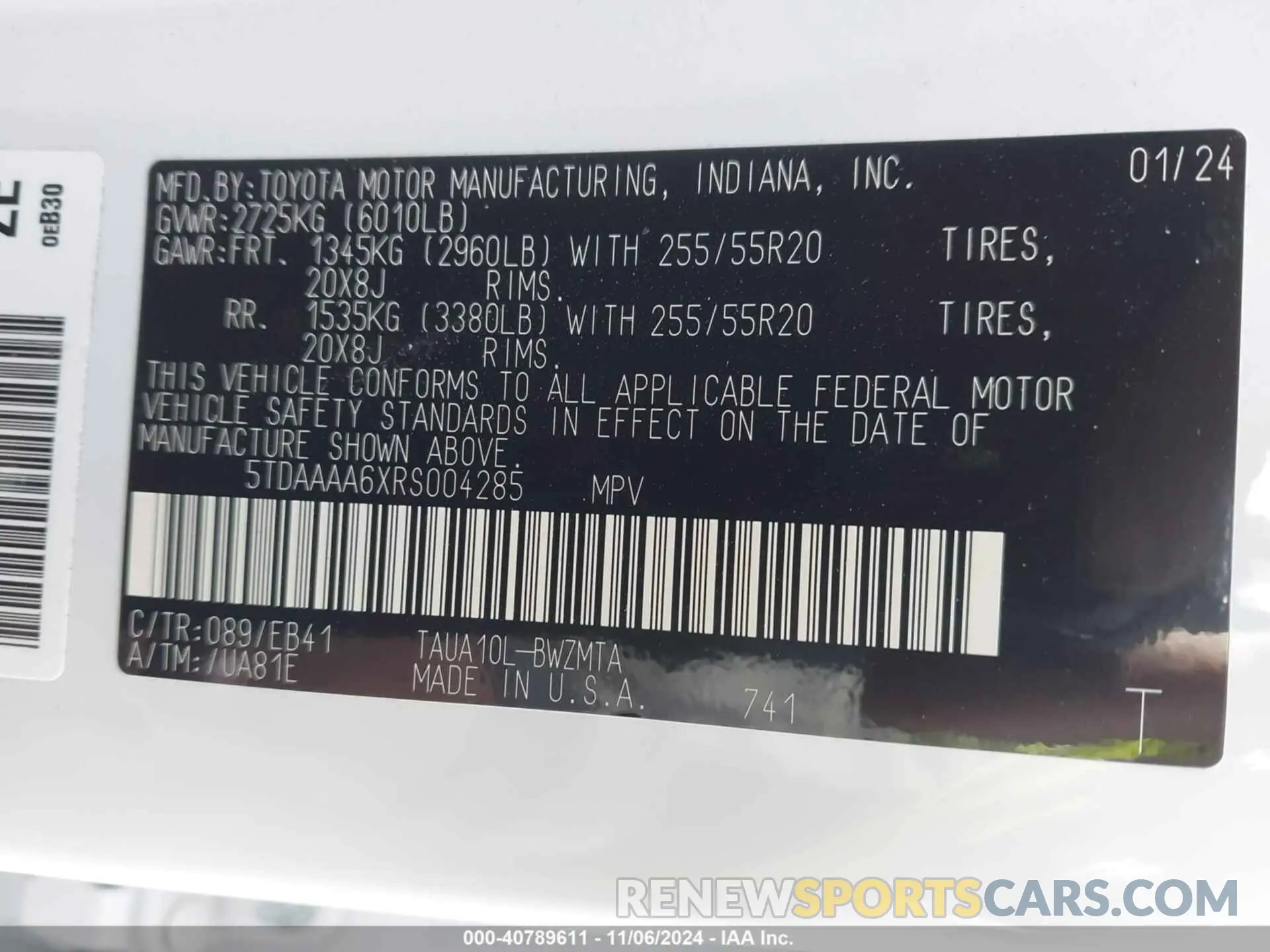 9 fotografías del automóvil dañado 5TDAAAA6XRS004285 LEXUS TX 2024