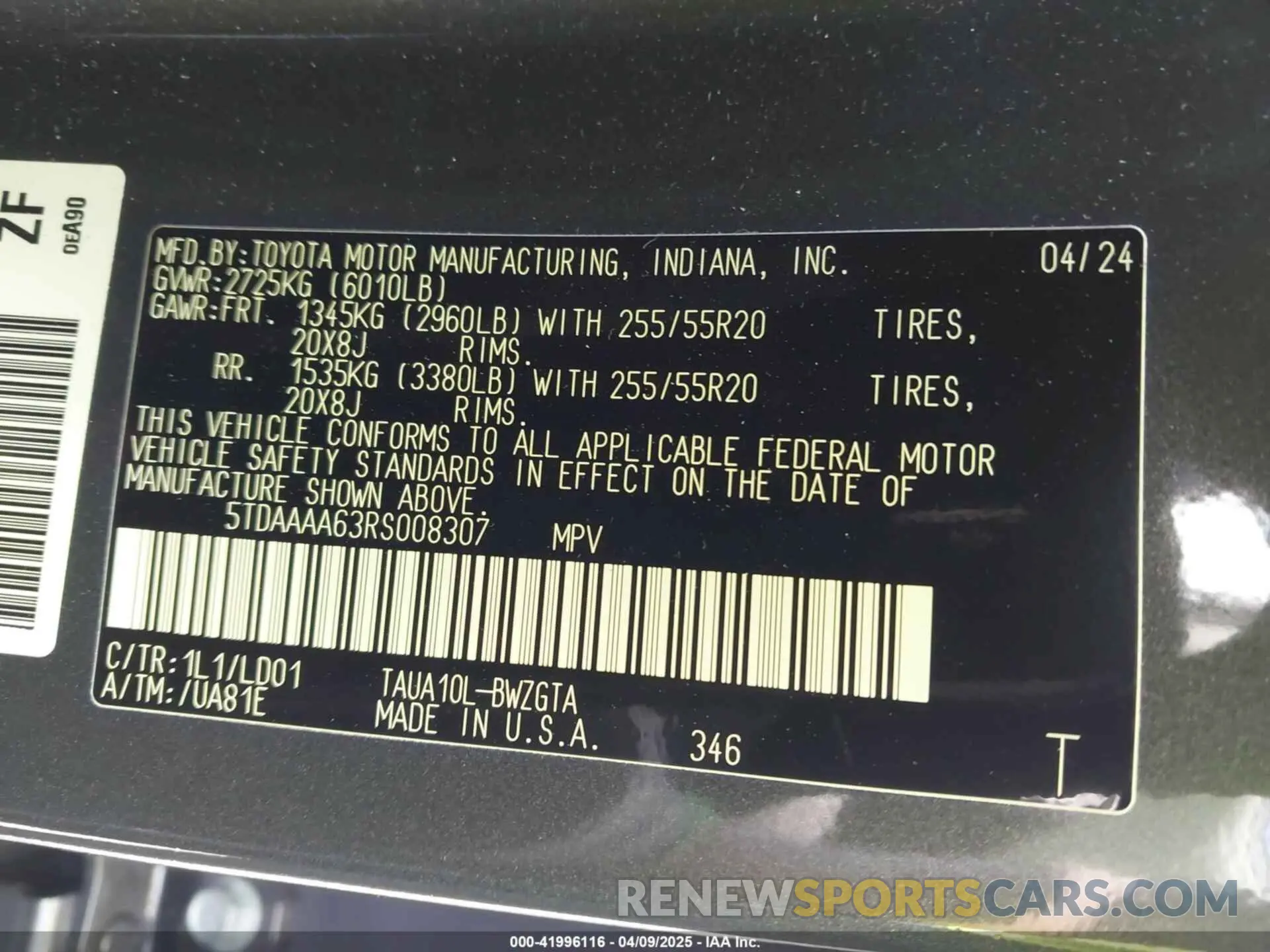 9 fotografías del automóvil dañado 5TDAAAA63RS008307 LEXUS TX 350 2024