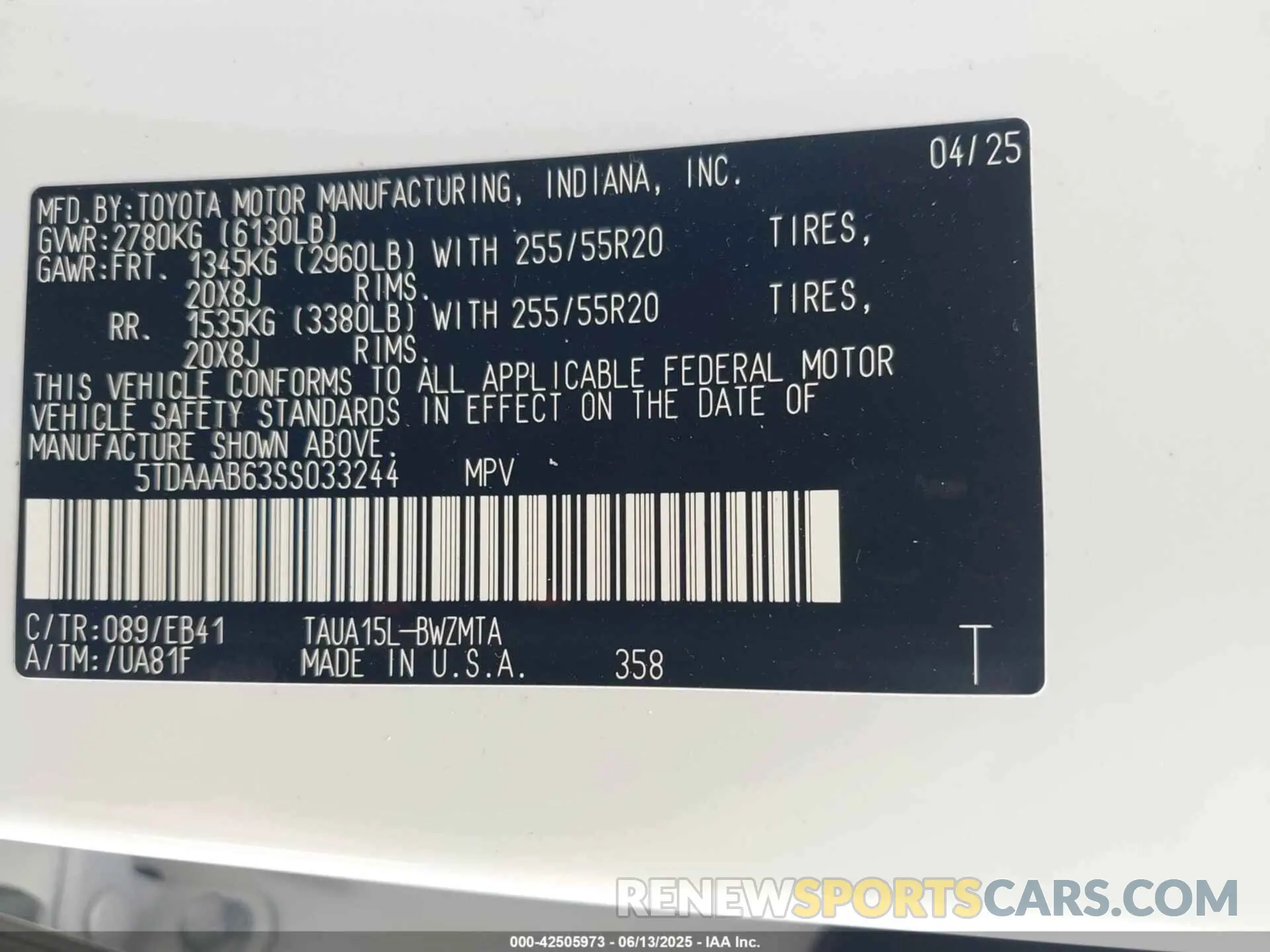 9 fotografías del automóvil dañado 5TDAAAB63SS033244 LEXUS TX 350 2025