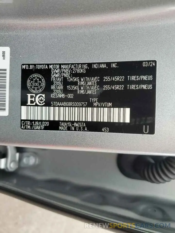 13 fotografías del automóvil dañado 5TDAAAB68RS009757 LEXUS TX 350 BAS 2024