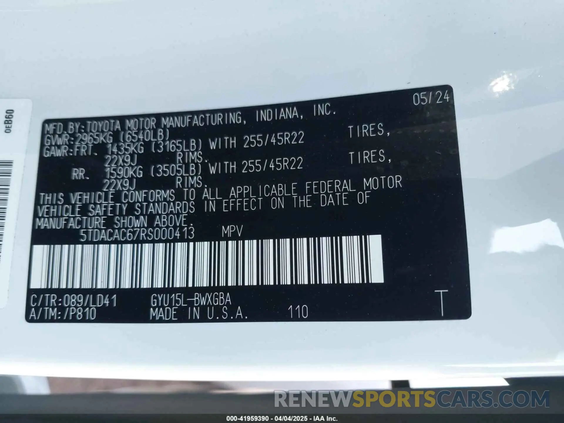 8 fotografías del automóvil dañado 5TDACAC67RS000413 LEXUS TX 550H+ 2024