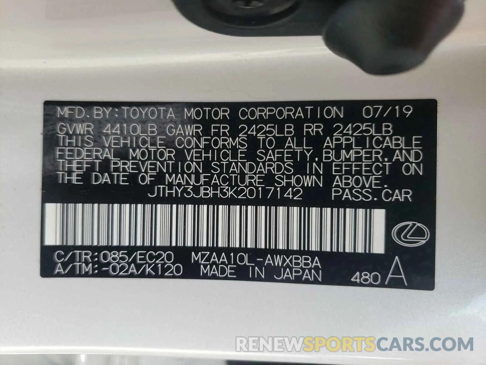 10 fotografías del automóvil dañado JTHY3JBH3K2017142 LEXUS UX 200 2019