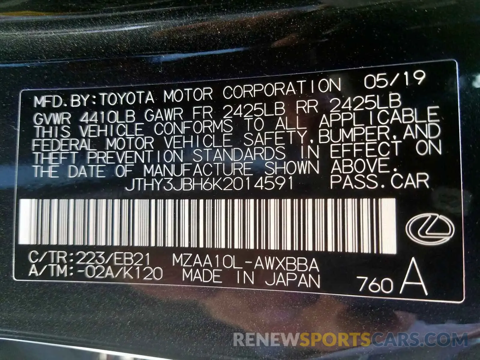 10 fotografías del automóvil dañado JTHY3JBH6K2014591 LEXUS UX 200 2019