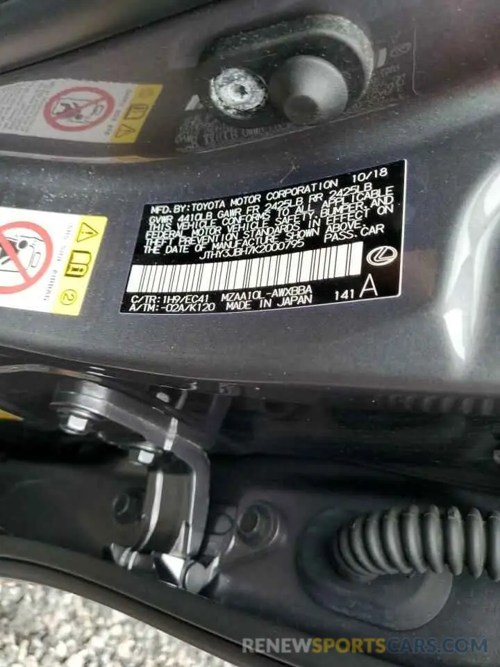 10 fotografías del automóvil dañado JTHY3JBH7K2000795 LEXUS UX 200 2019