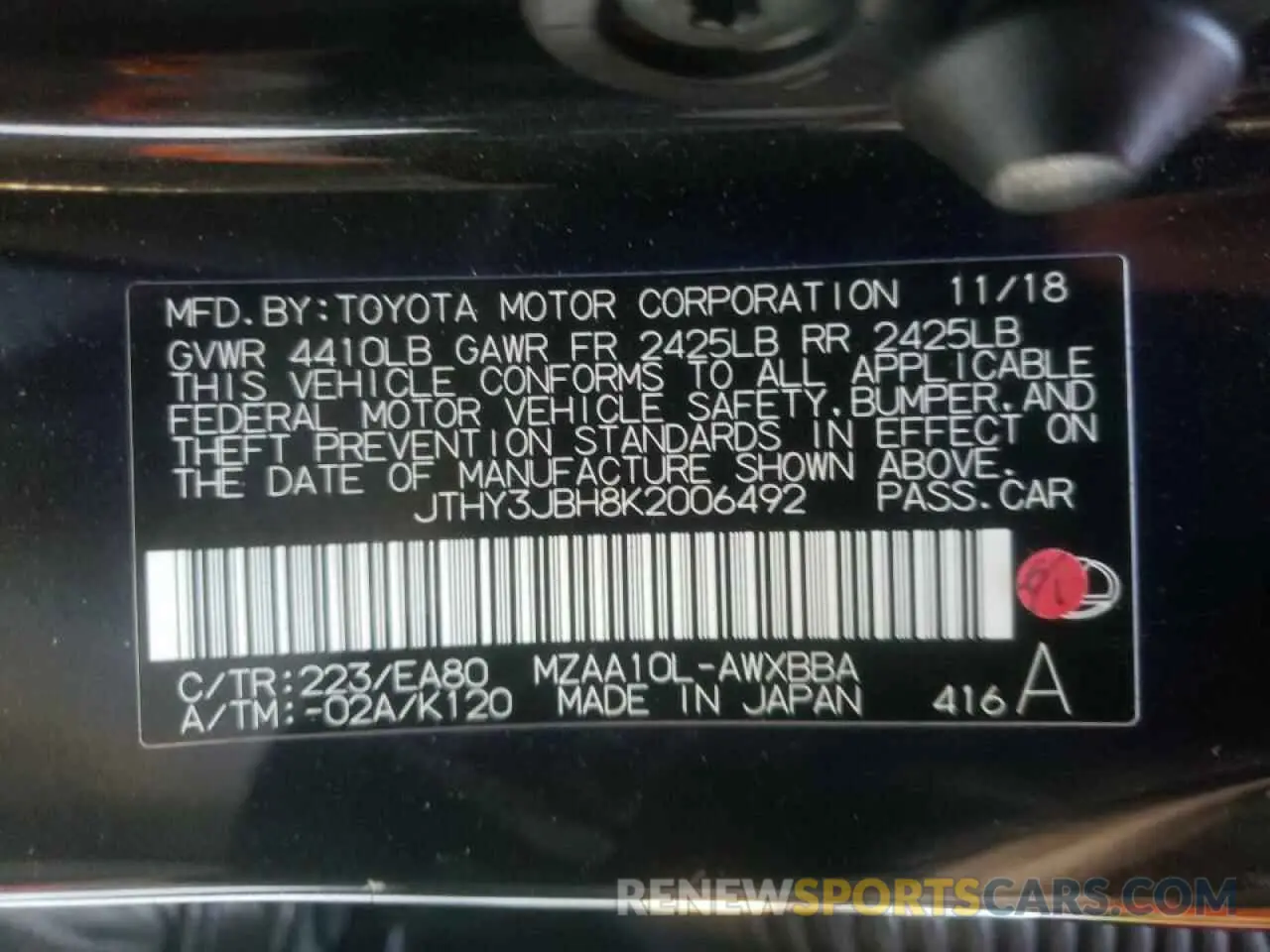 10 fotografías del automóvil dañado JTHY3JBH8K2006492 LEXUS UX 200 2019