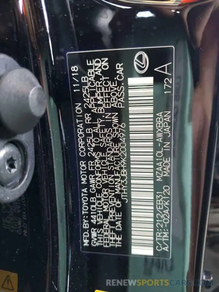 10 fotografías del automóvil dañado JTHY3JBH9K2004976 LEXUS UX 200 2019