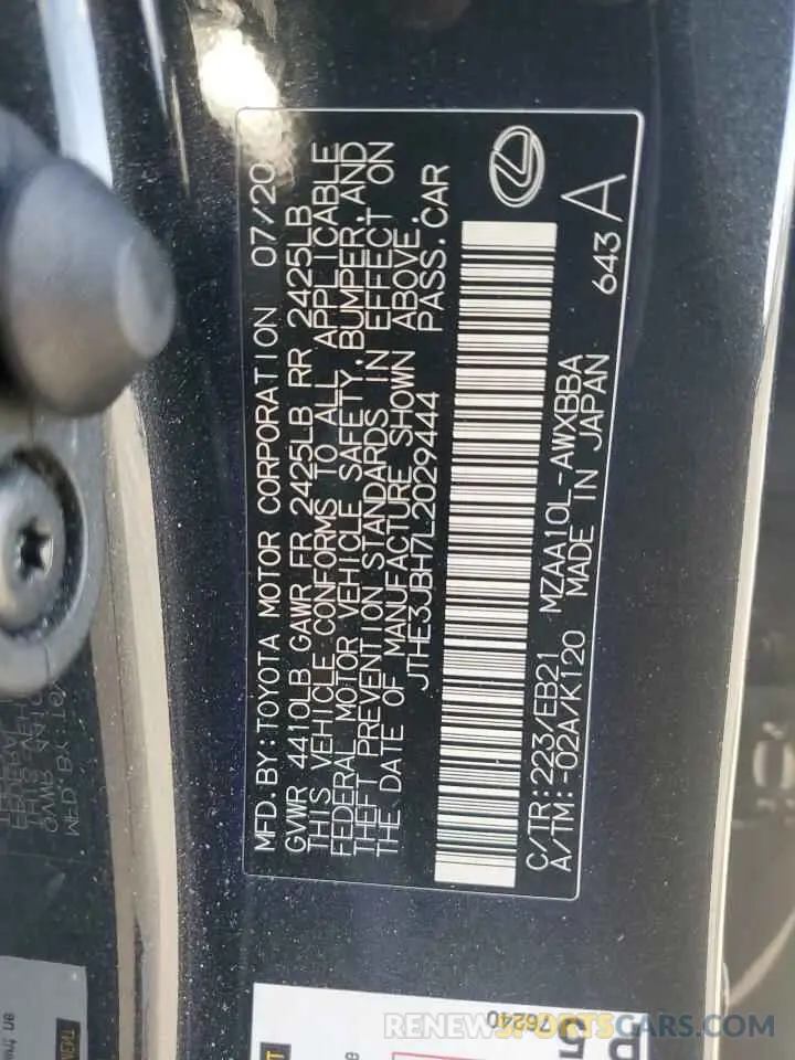 13 fotografías del automóvil dañado JTHE3JBH7L2029444 LEXUS UX 200 2020