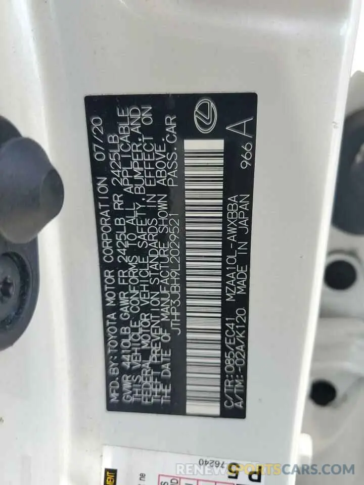13 fotografías del automóvil dañado JTHP3JBH9L2029521 LEXUS UX 200 2020