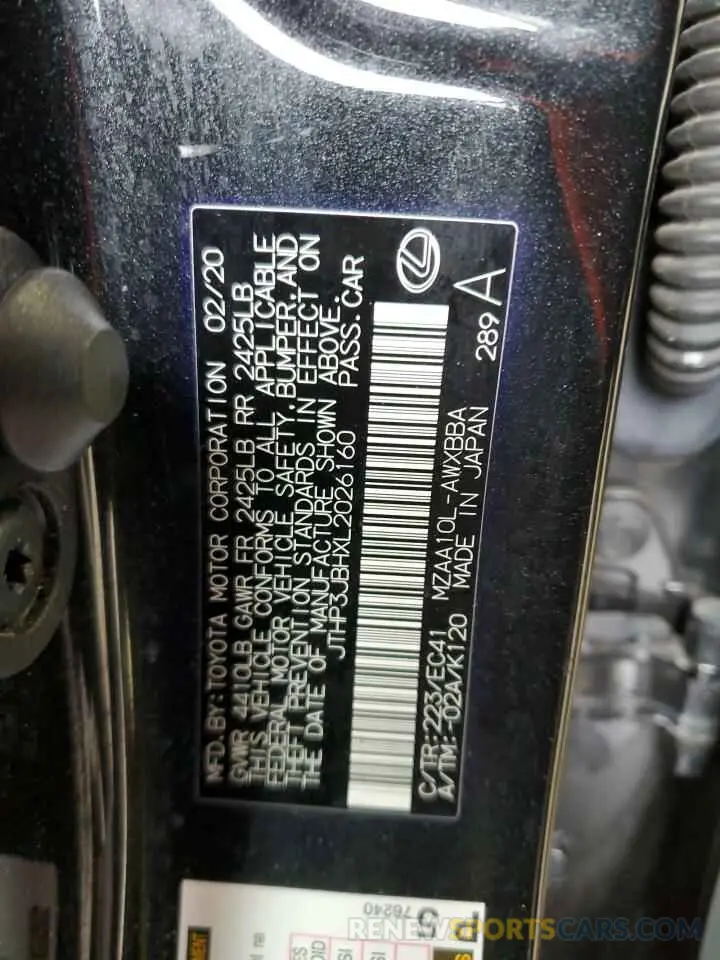 13 fotografías del automóvil dañado JTHP3JBHXL2026160 LEXUS UX 200 2020