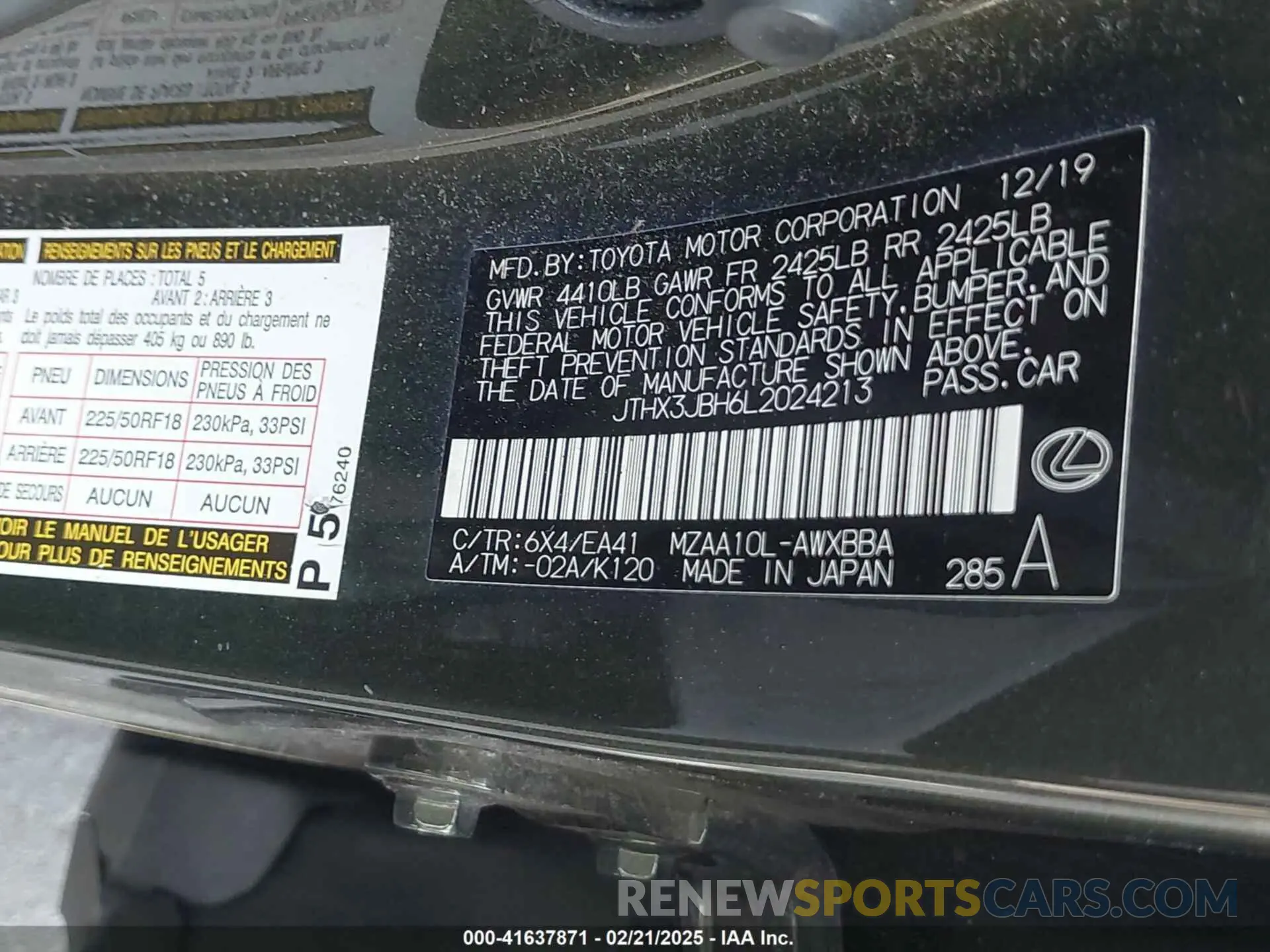 9 fotografías del automóvil dañado JTHX3JBH6L2024213 LEXUS UX 200 2020