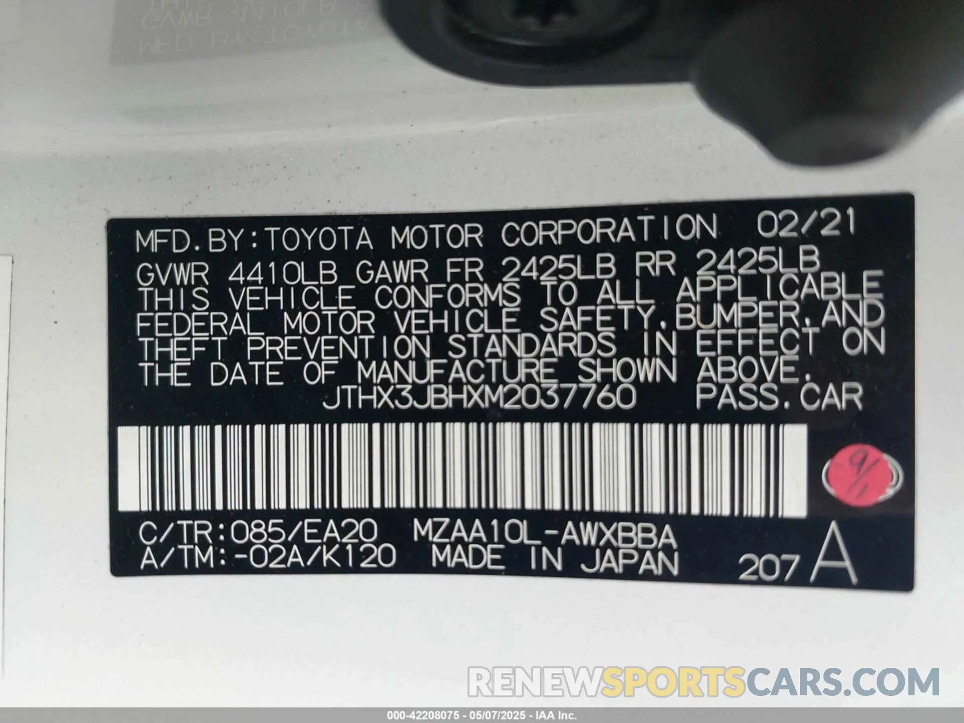9 fotografías del automóvil dañado JTHX3JBHXM2037760 LEXUS UX 200 2021