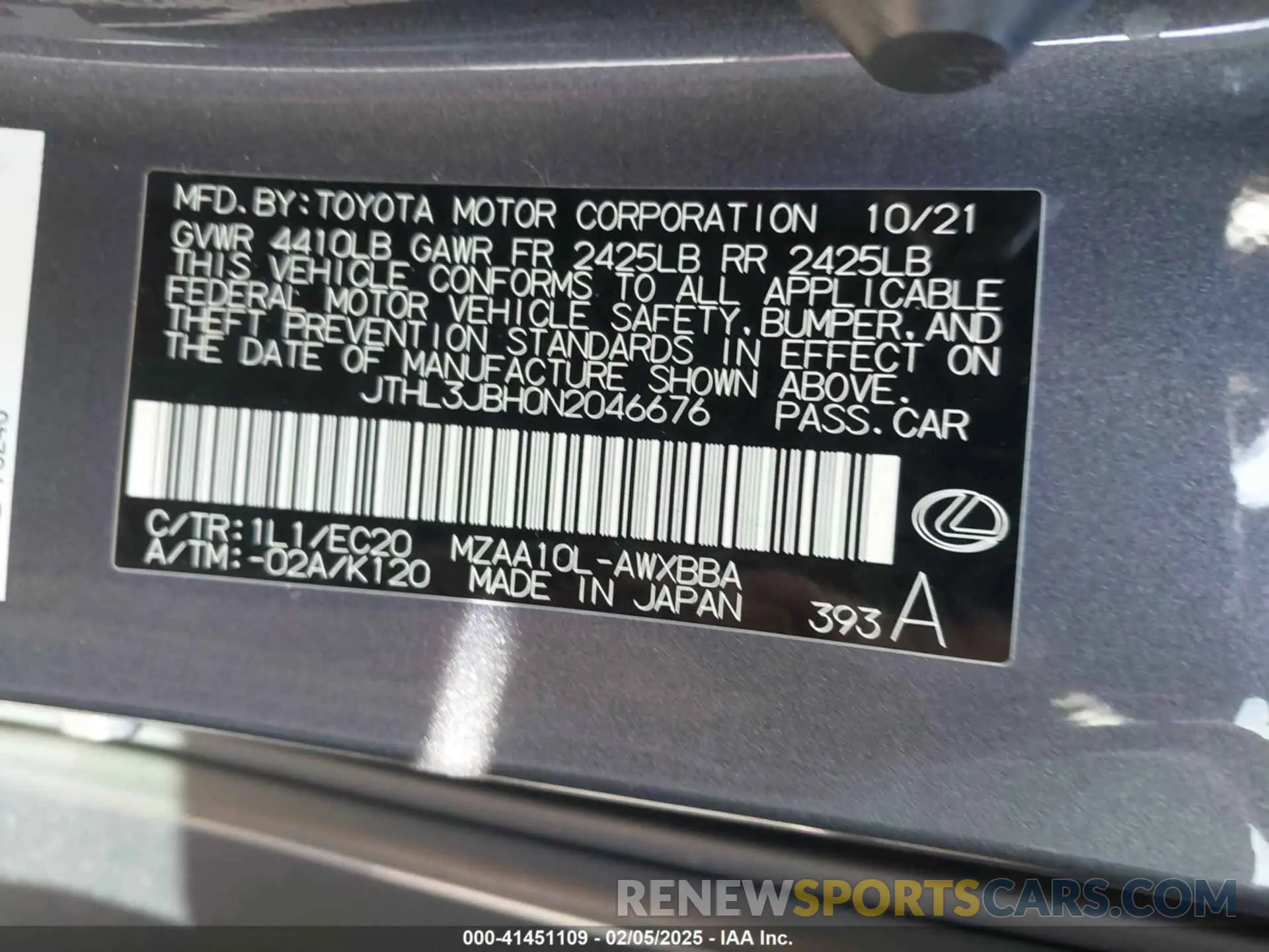 9 fotografías del automóvil dañado JTHL3JBH0N2046676 LEXUS UX 200 2022