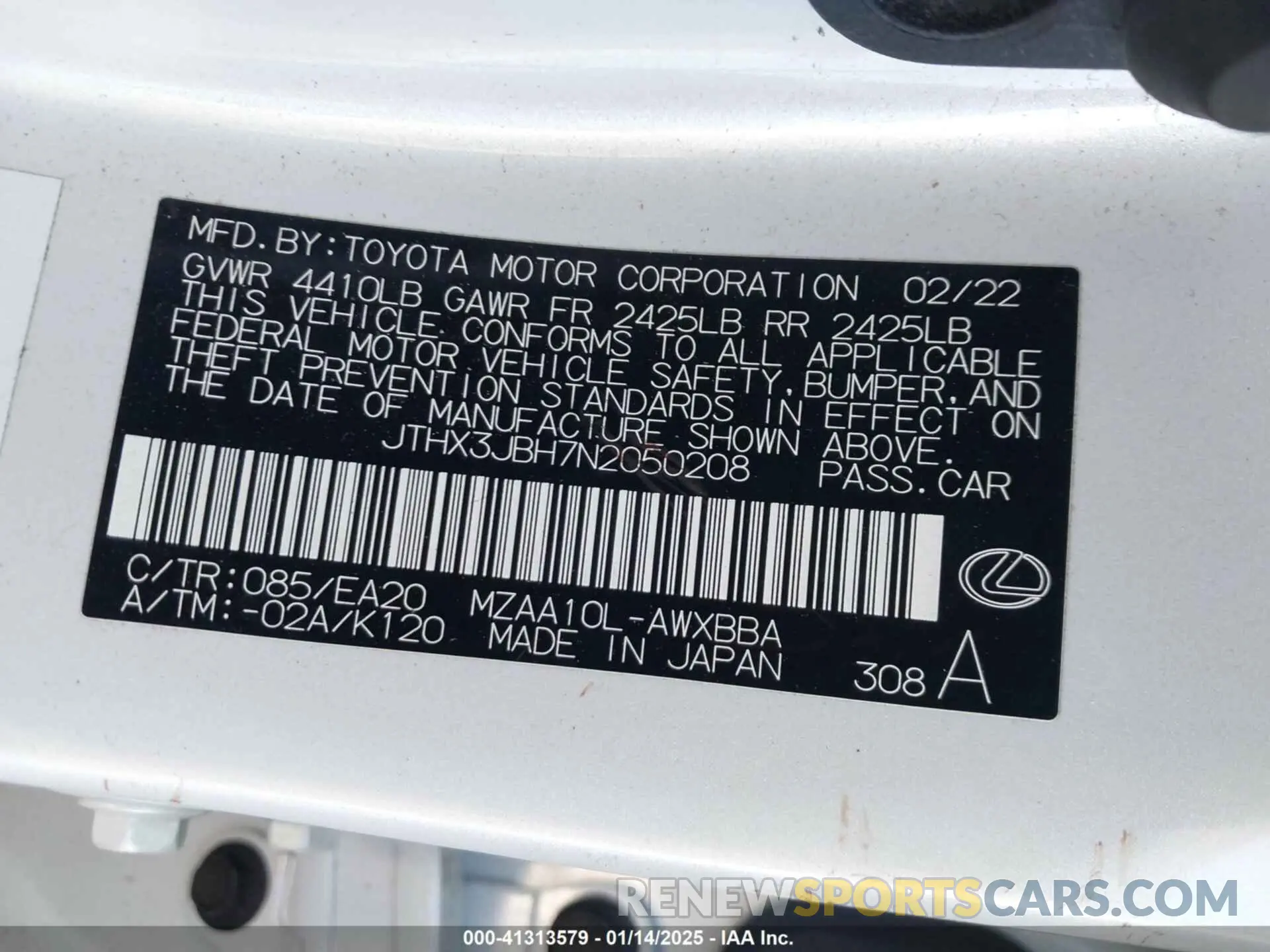 9 fotografías del automóvil dañado JTHX3JBH7N2050208 LEXUS UX 200 2022