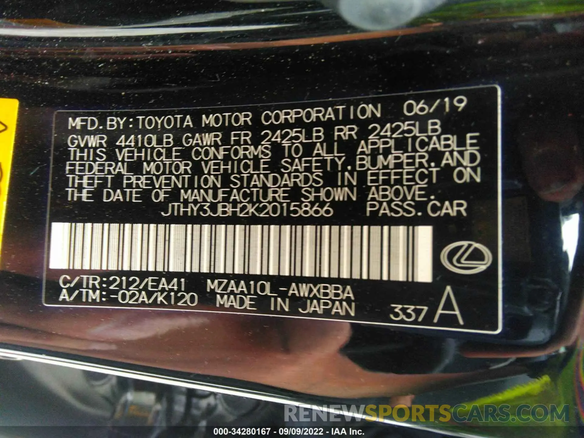 9 fotografías del automóvil dañado JTHY3JBH2K2015866 LEXUS UX 2019