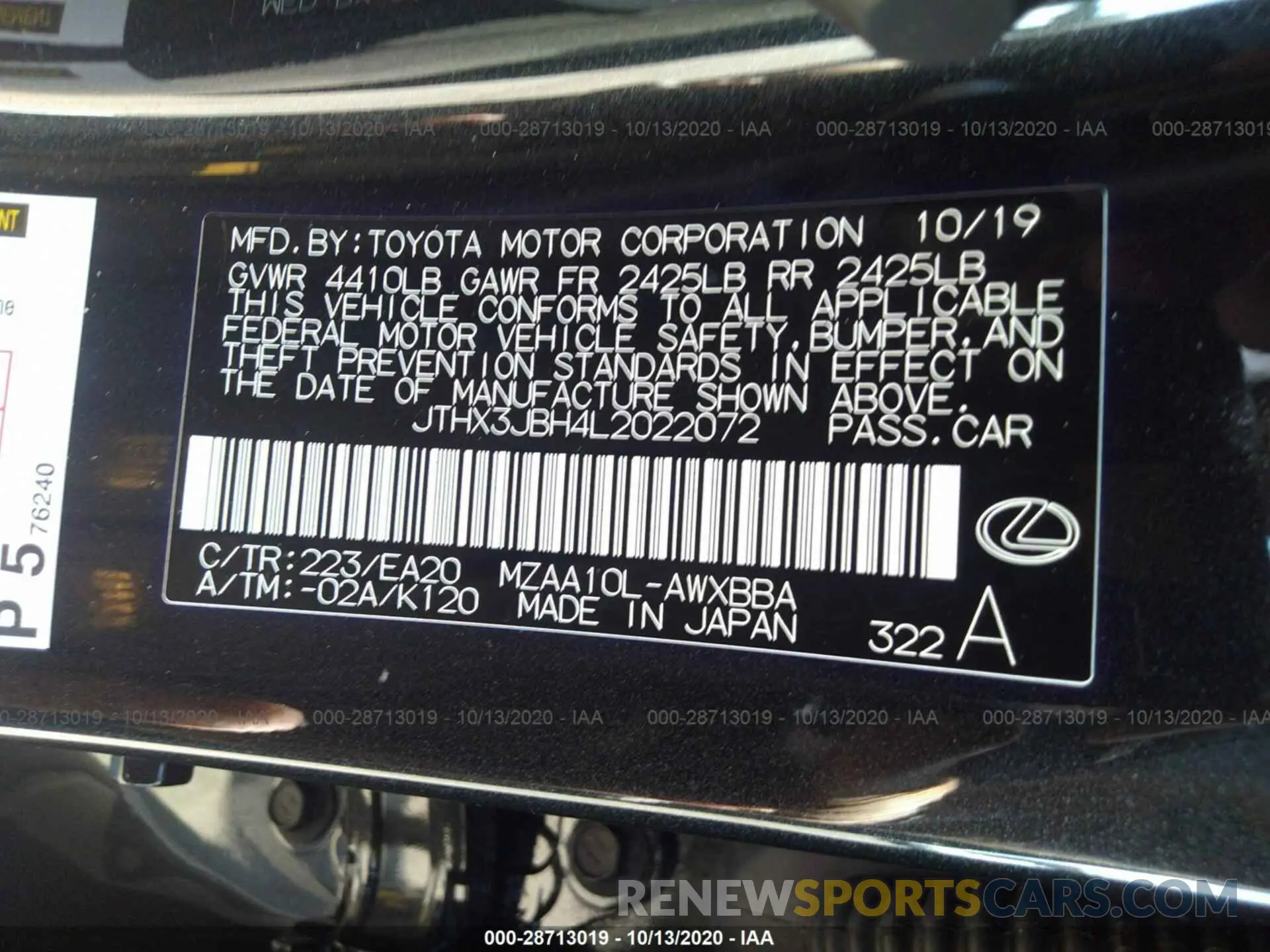 9 fotografías del automóvil dañado JTHX3JBH4L2022072 LEXUS UX 2020