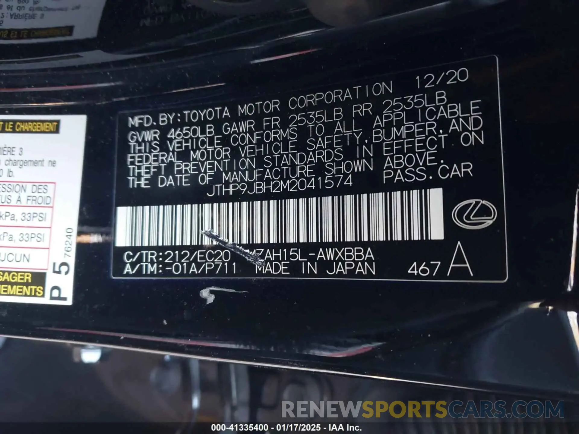 9 fotografías del automóvil dañado JTHP9JBH2M2041574 LEXUS UX 2021