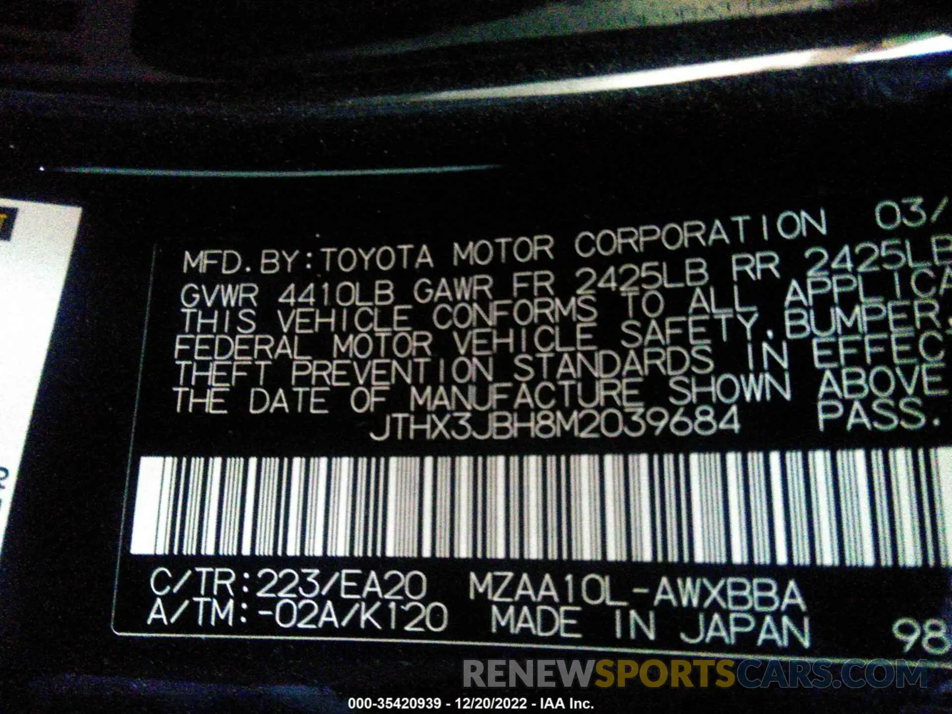9 fotografías del automóvil dañado JTHX3JBH8M2039684 LEXUS UX 2021