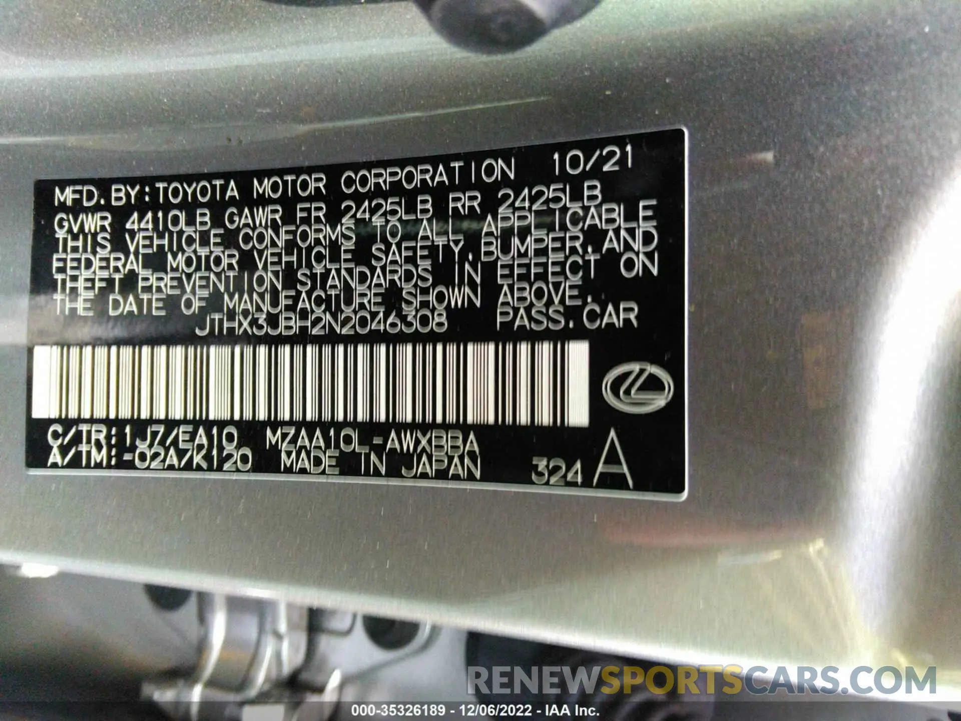 9 fotografías del automóvil dañado JTHX3JBH2N2046308 LEXUS UX 2022