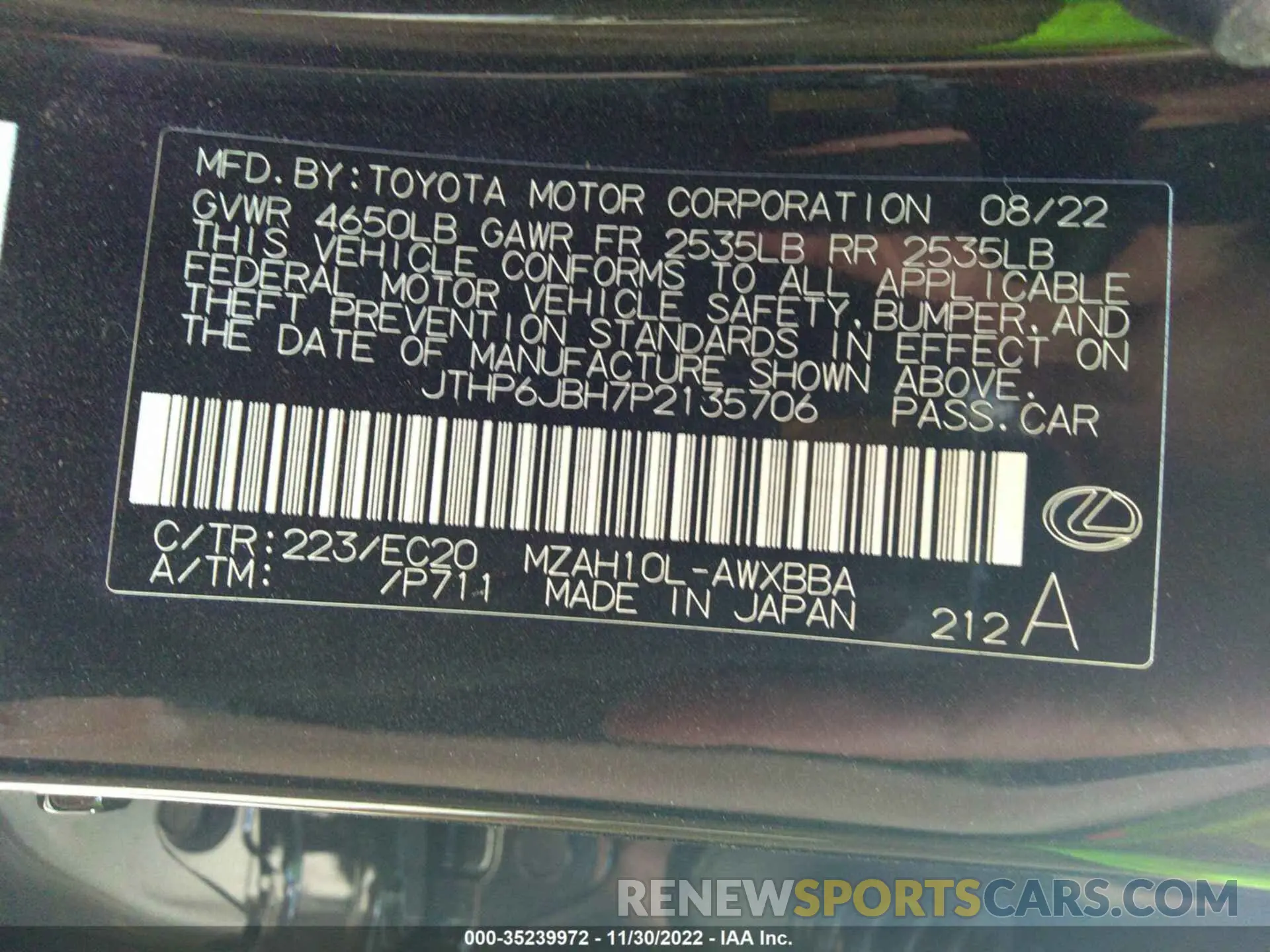 9 fotografías del automóvil dañado JTHP6JBH7P2135706 LEXUS UX 2023