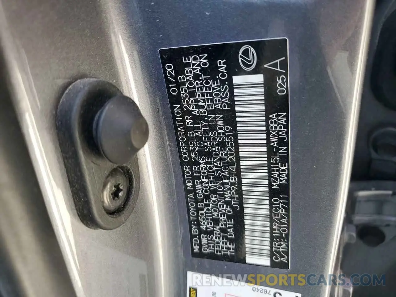 13 fotografías del automóvil dañado JTHP9JBH4L2025519 LEXUS UX 250H 2020