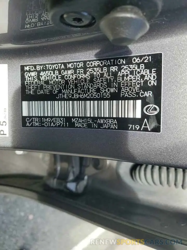 12 fotografías del automóvil dañado JTHE9JBH6M2050155 LEXUS UX 250H 2021
