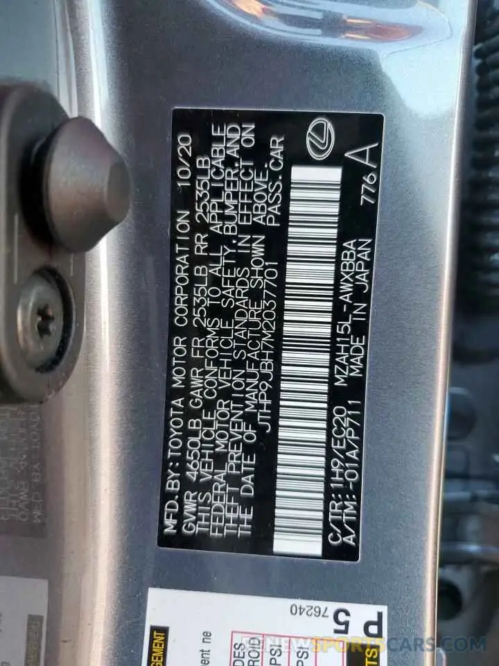 13 fotografías del automóvil dañado JTHP9JBH7M2037701 LEXUS UX 250H 2021