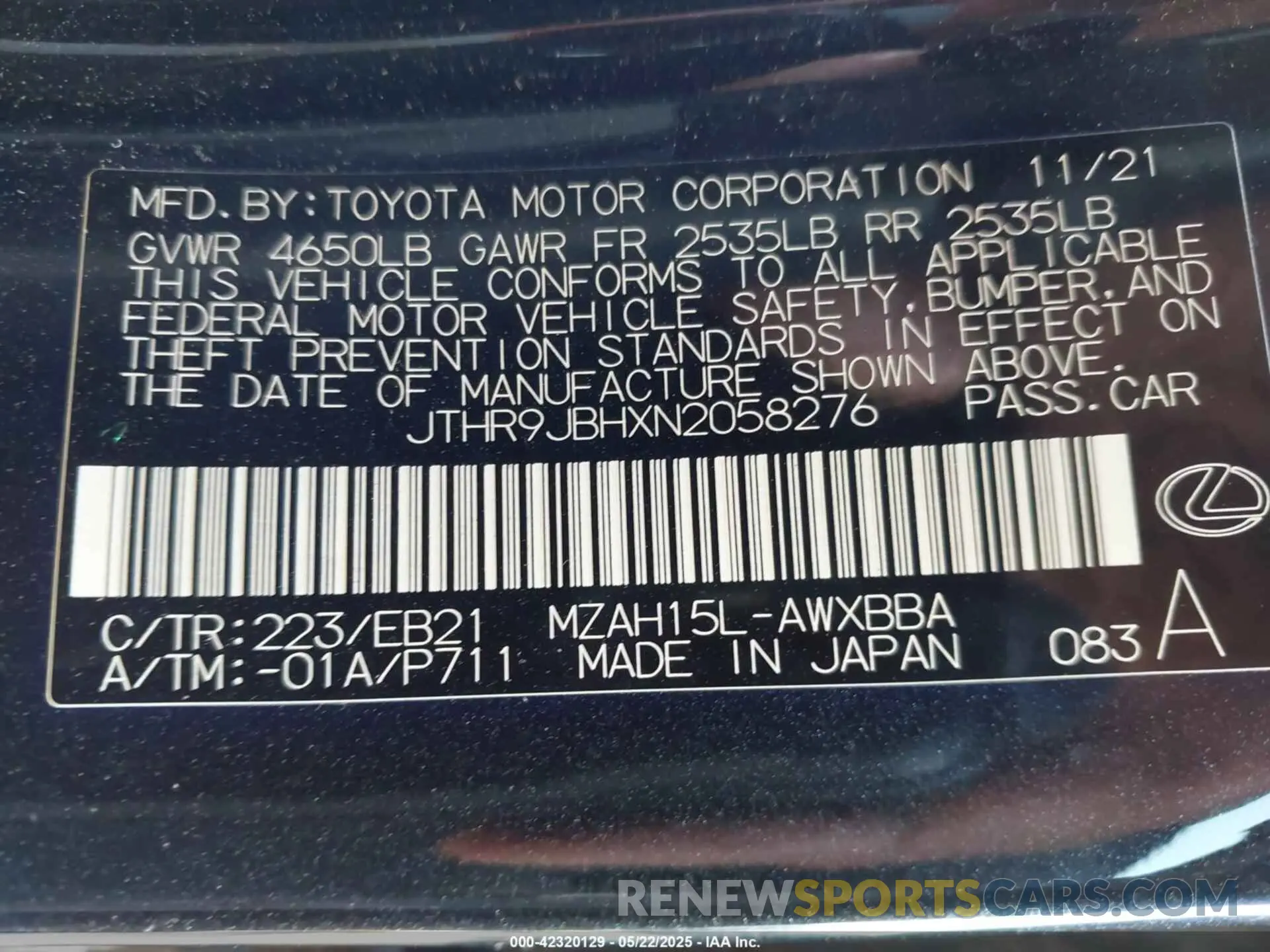 9 fotografías del automóvil dañado JTHR9JBHXN2058276 LEXUS UX 250H 2022