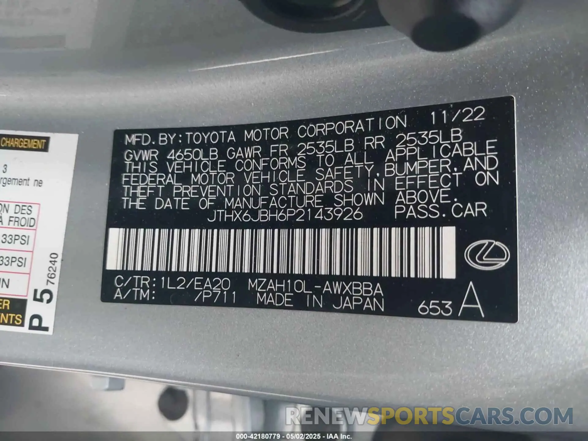 9 fotografías del automóvil dañado JTHX6JBH6P2143926 LEXUS UX 250H 2023