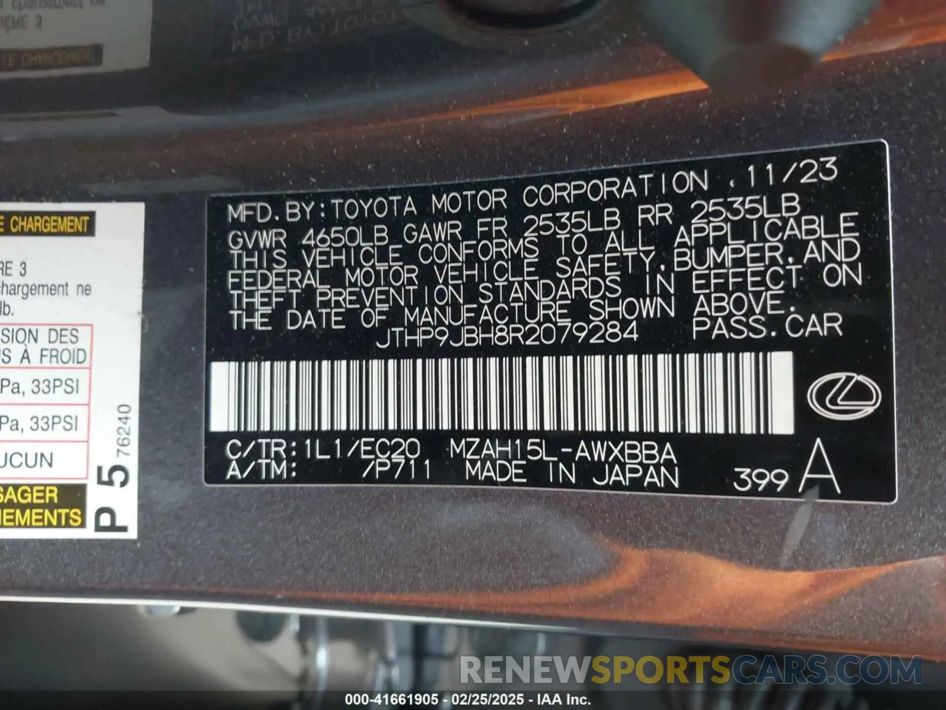 9 fotografías del automóvil dañado JTHP9JBH8R2079284 LEXUS UX 250H 2024