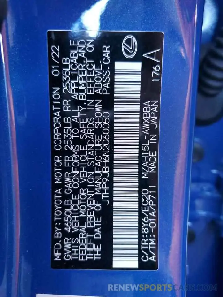 10 fotografías del automóvil dañado JTHP9JBH6N2060050 LEXUS UX 250H BA 2022