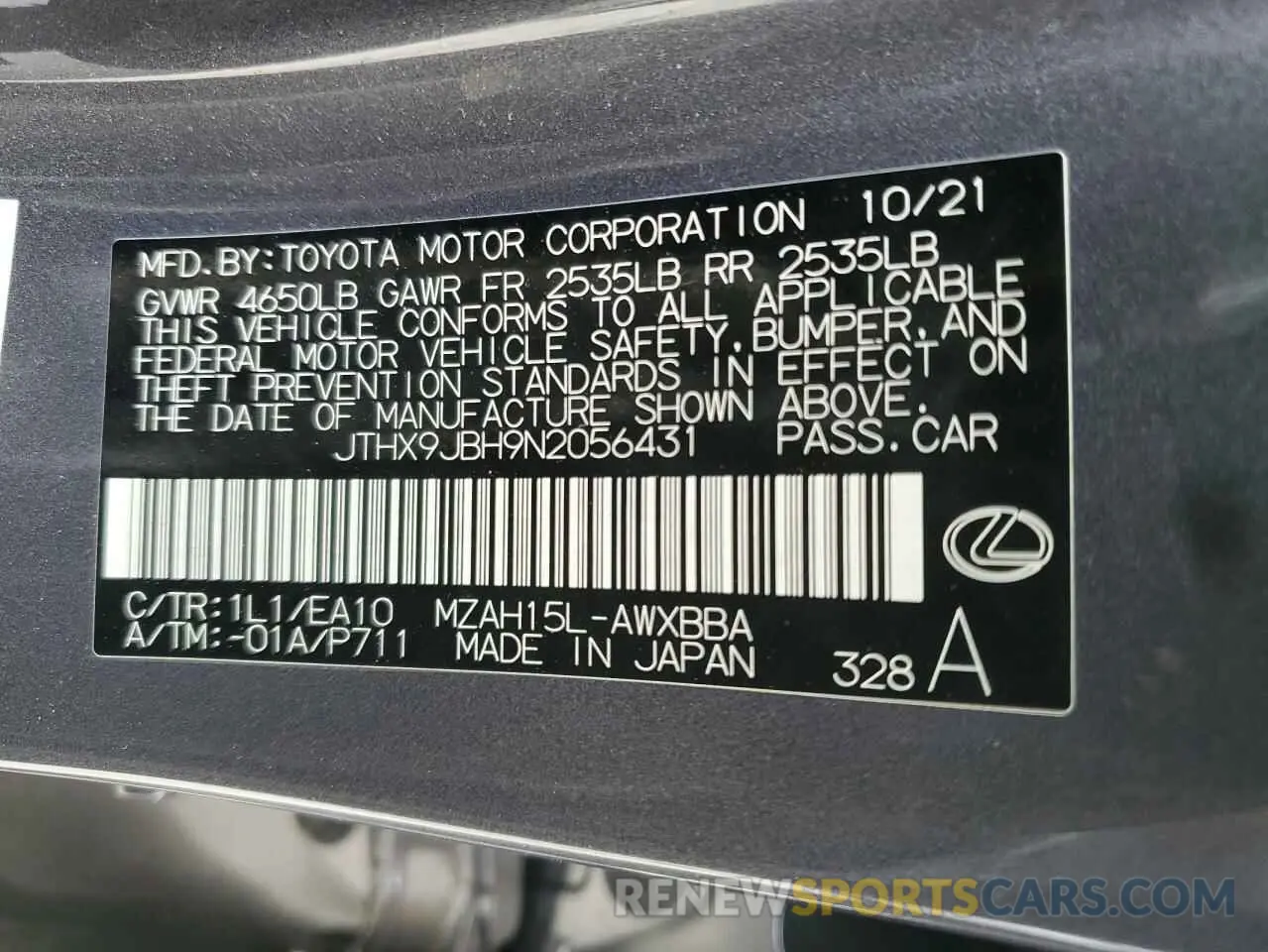 15 fotografías del automóvil dañado JTHX9JBH9N2056431 LEXUS UX 250H BA 2022