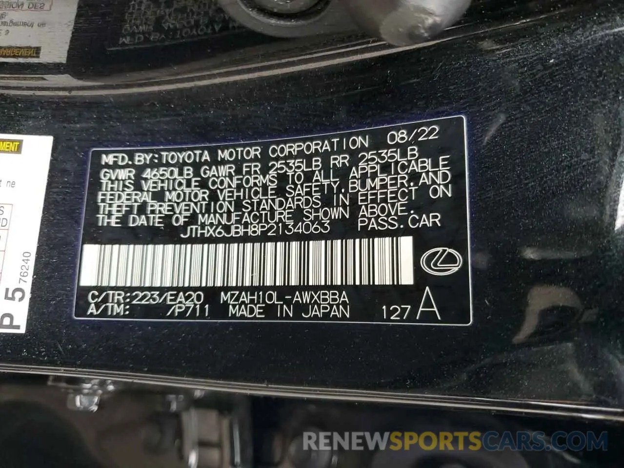 14 fotografías del automóvil dañado JTHX6JBH8P2134063 LEXUS UX 250H BA 2023