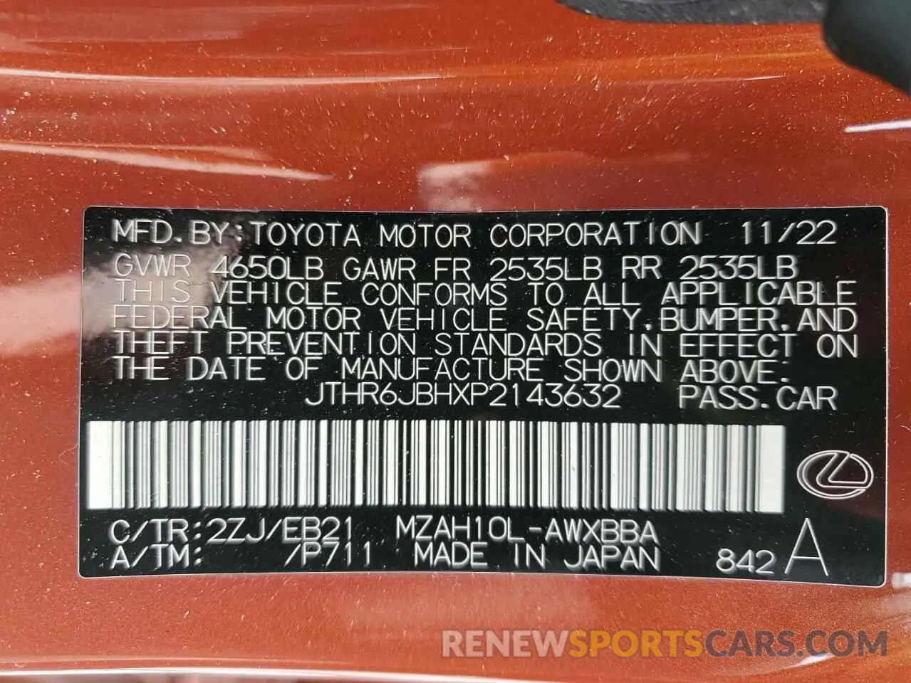 14 fotografías del automóvil dañado JTHR6JBHXP2143632 LEXUS UX 250H PR 2023