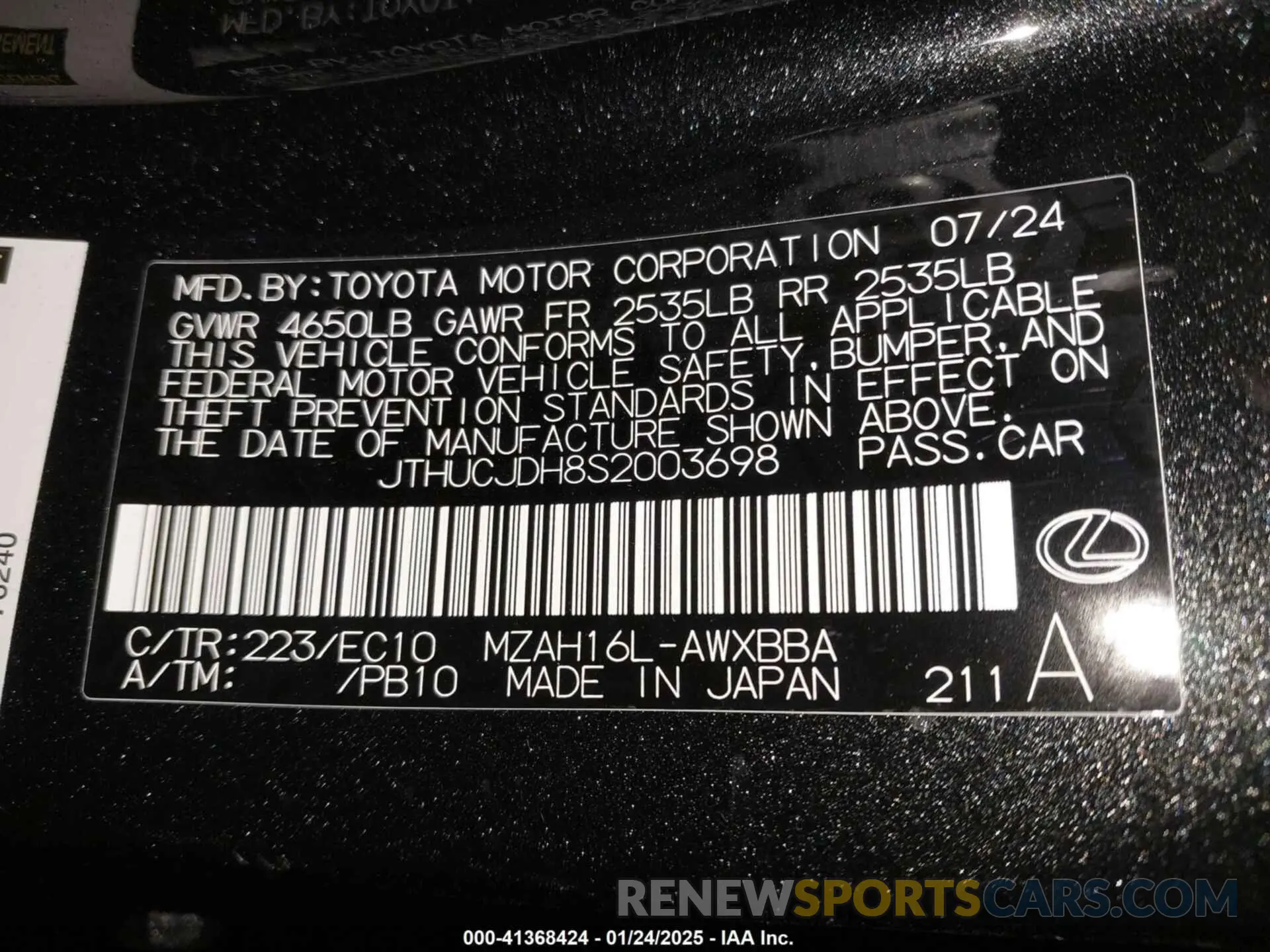 9 fotografías del automóvil dañado JTHUCJDH8S2003698 LEXUS UX 300H 2025