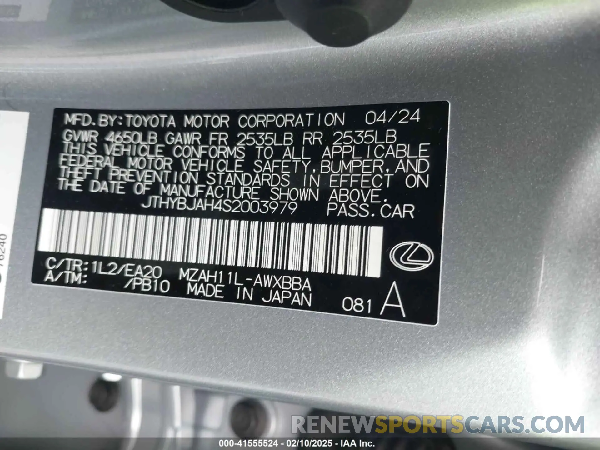 9 fotografías del automóvil dañado JTHYBJAH4S2003979 LEXUS UX 300H 2025