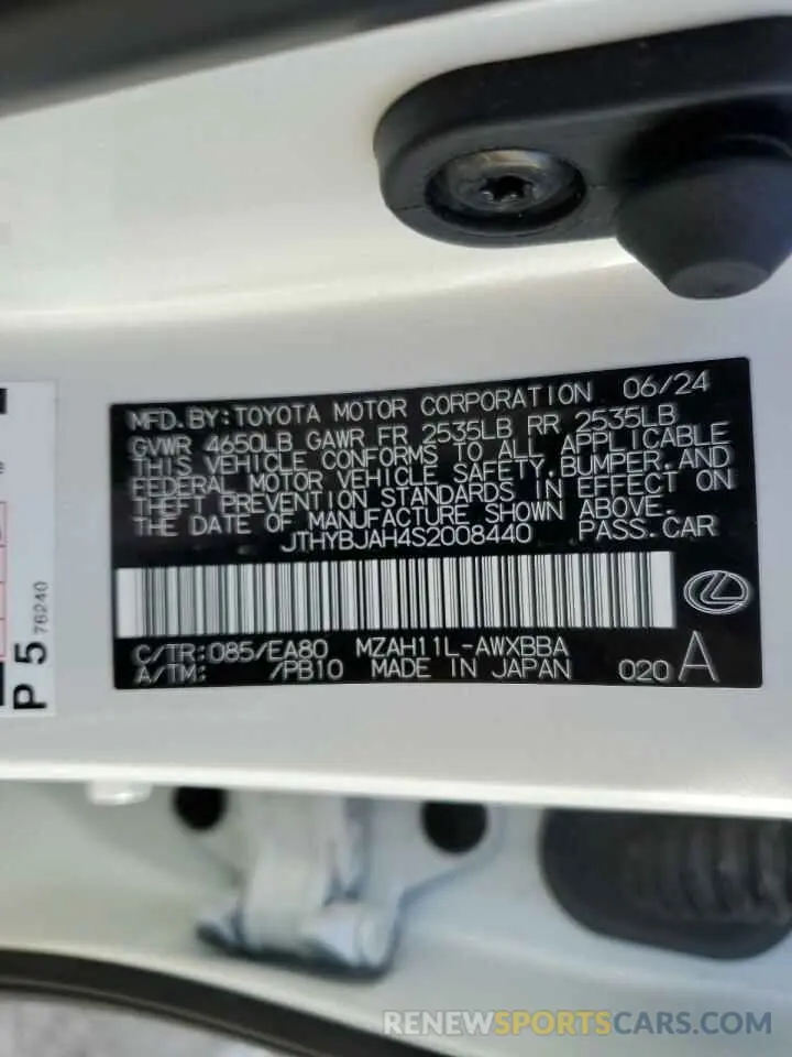 12 fotografías del automóvil dañado JTHYBJAH4S2008440 LEXUS UX 300H BA 2025