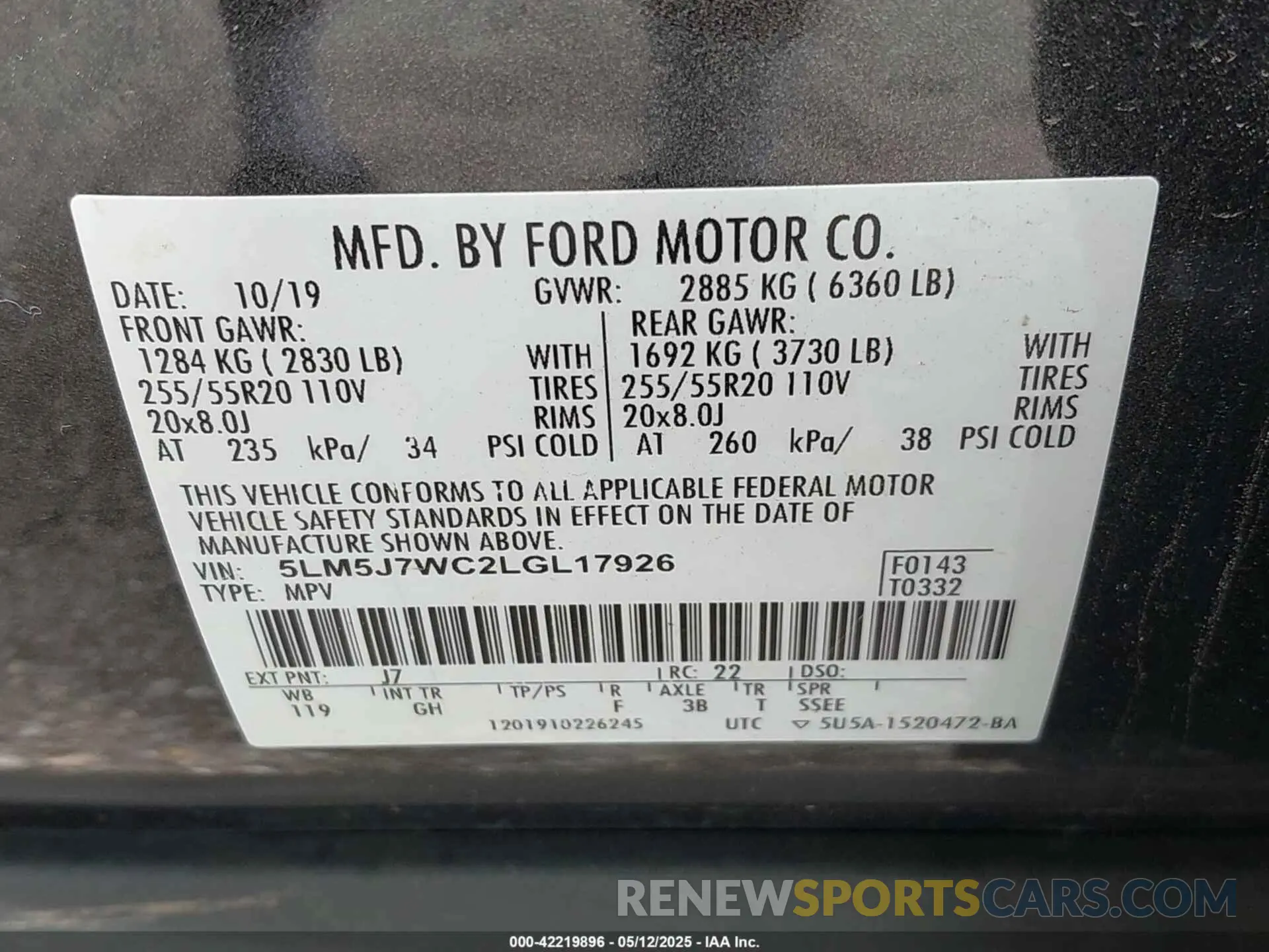 9 fotografías del automóvil dañado 5LM5J7WC2LGL17926 LINCOLN AVIATOR 2020