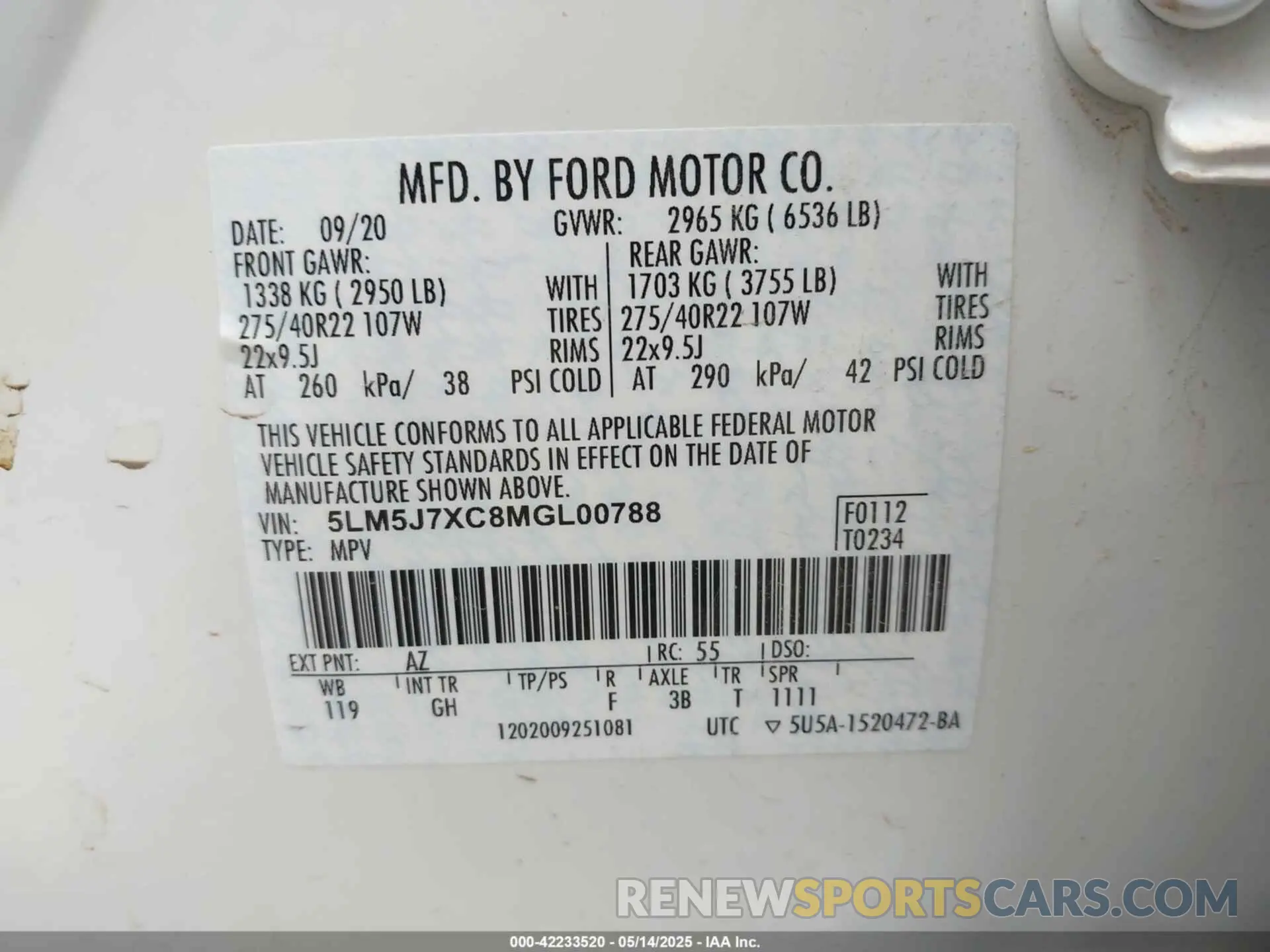 9 fotografías del automóvil dañado 5LM5J7XC8MGL00788 LINCOLN AVIATOR 2021