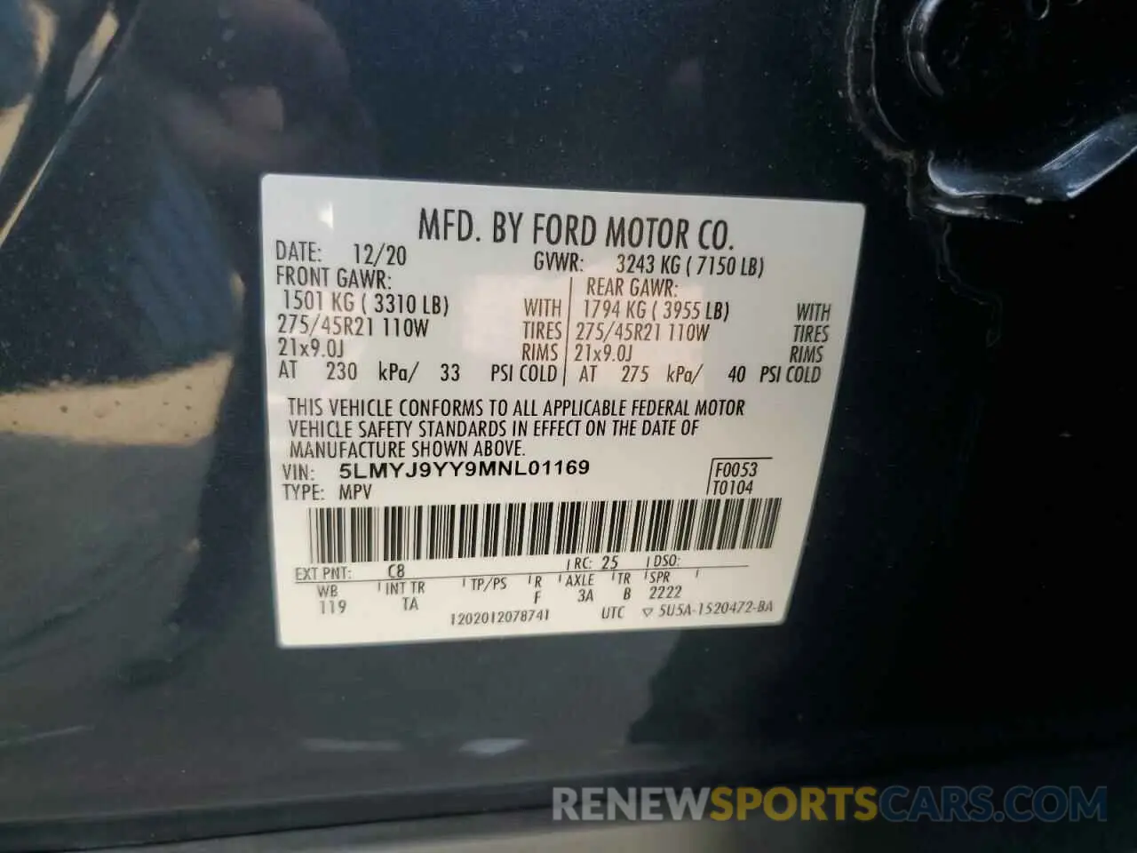 13 fotografías del automóvil dañado 5LMYJ9YY9MNL01169 LINCOLN AVIATOR 2021
