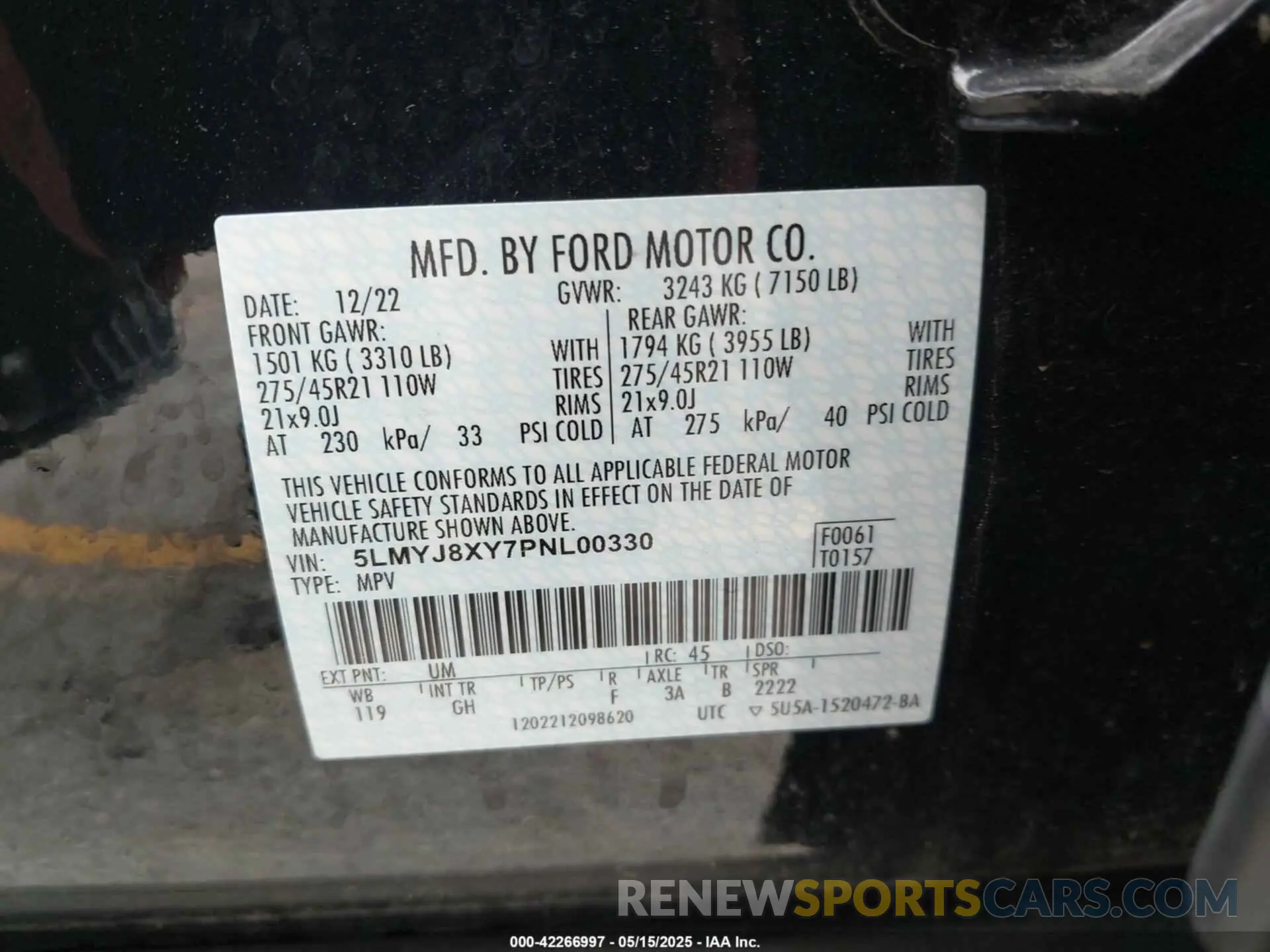 9 fotografías del automóvil dañado 5LMYJ8XY7PNL00330 LINCOLN AVIATOR 2023