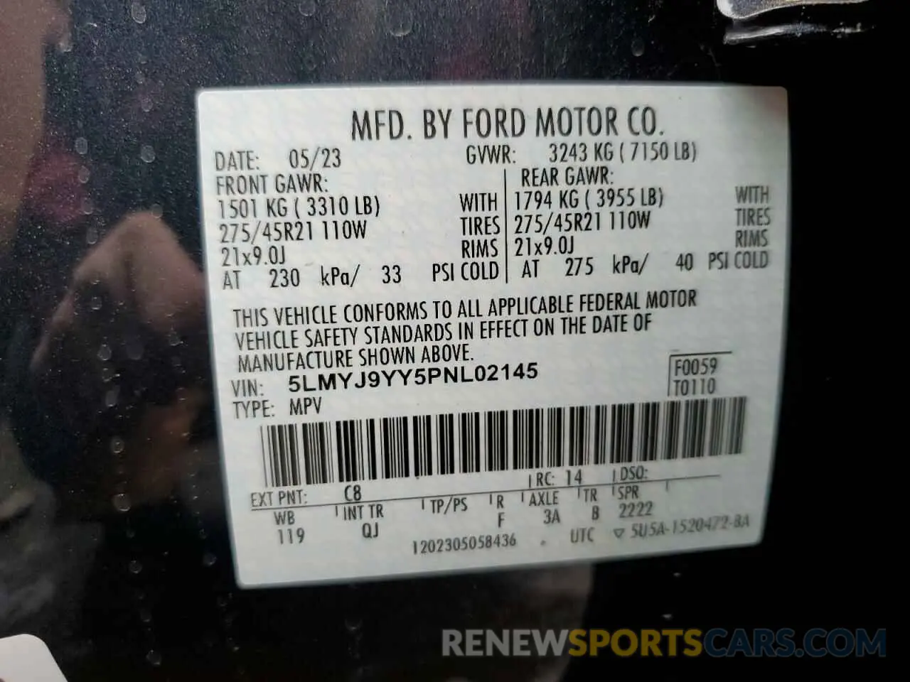 13 fotografías del automóvil dañado 5LMYJ9YY5PNL02145 LINCOLN AVIATOR 2023