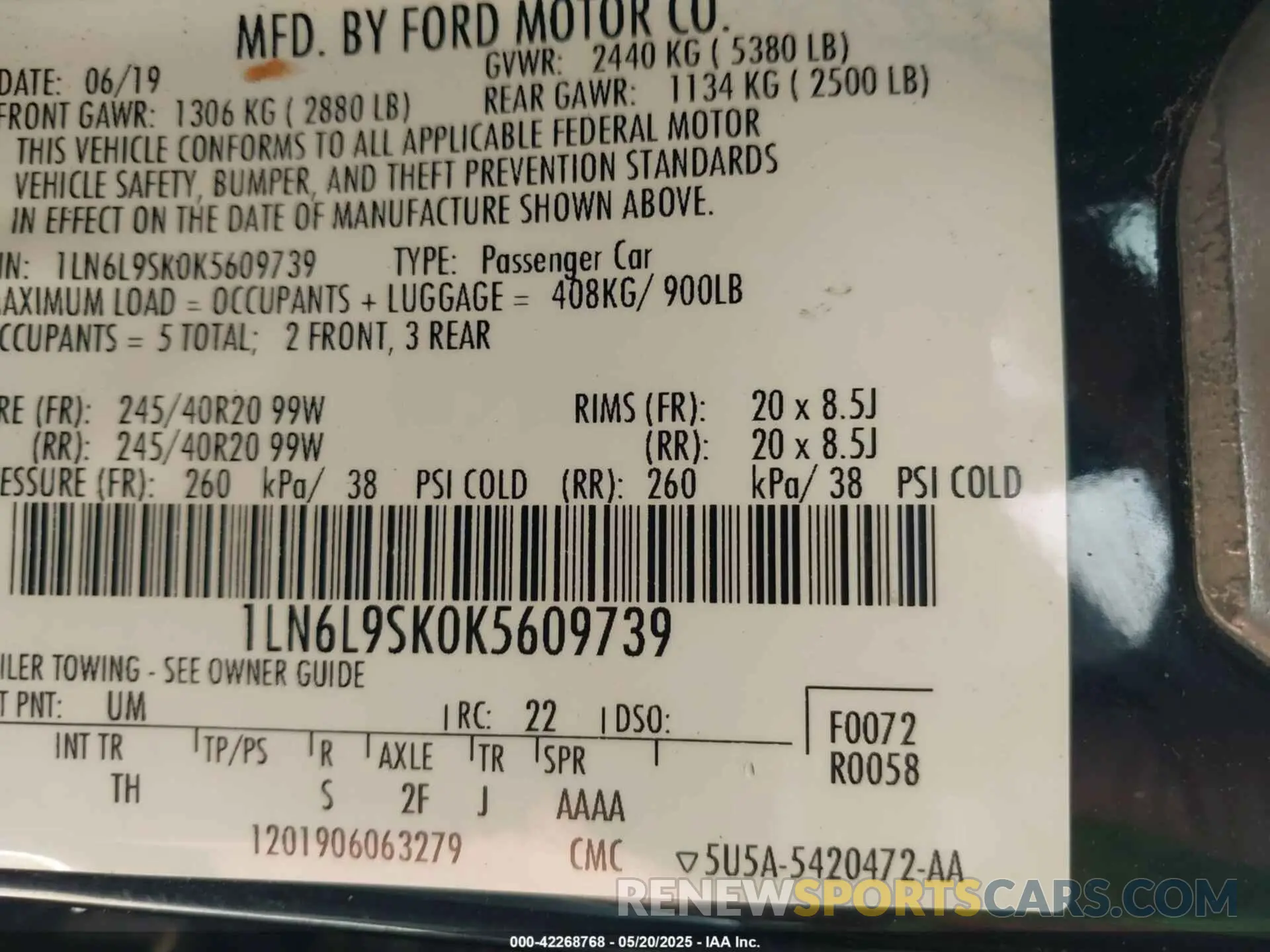 9 fotografías del automóvil dañado 1LN6L9SK0K5609739 LINCOLN CONTINENTAL 2019