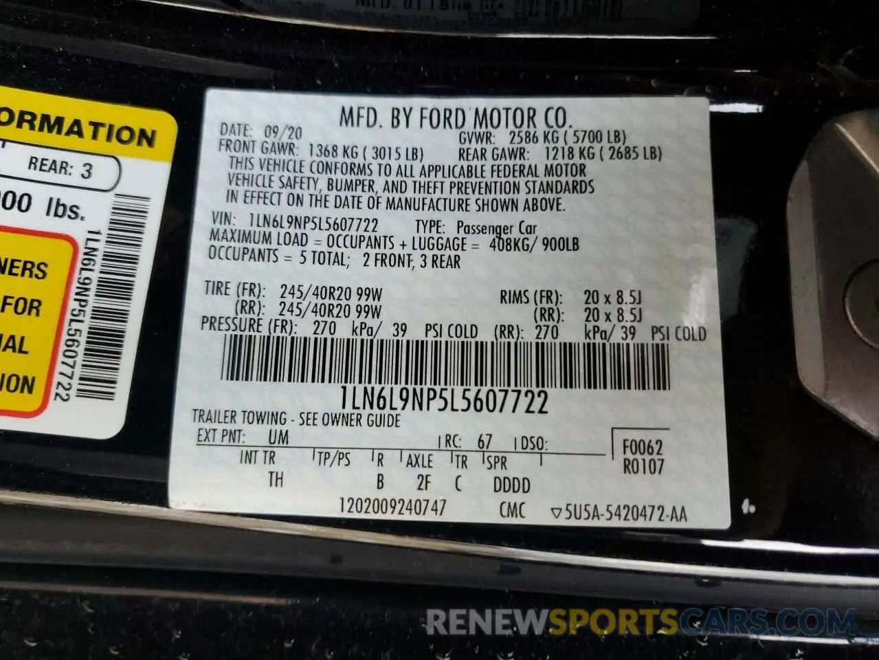 14 fotografías del automóvil dañado 1LN6L9NP5L5607722 LINCOLN CONTINENTL 2020