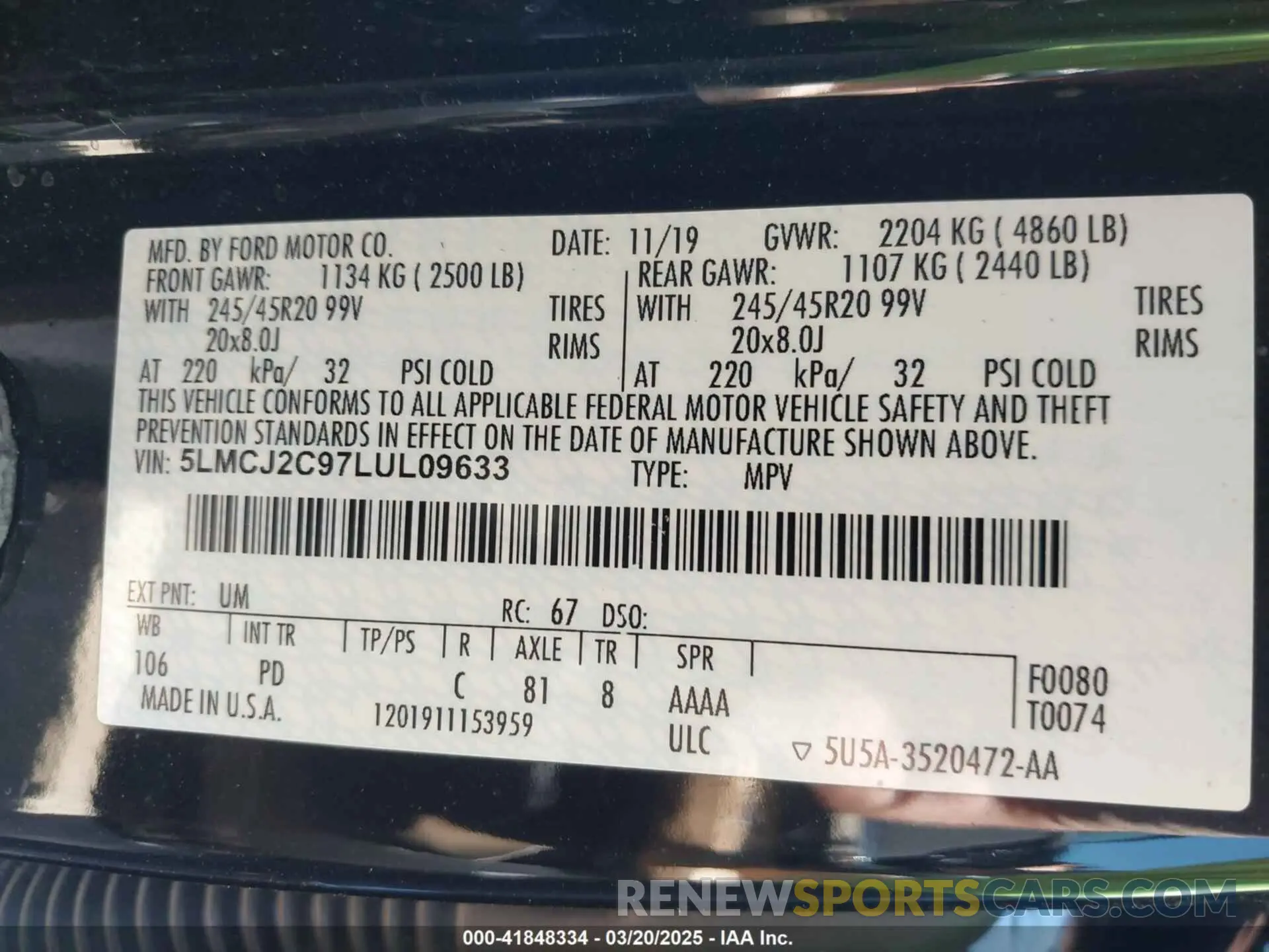 9 fotografías del automóvil dañado 5LMCJ2C97LUL09633 LINCOLN CORSAIR 2020