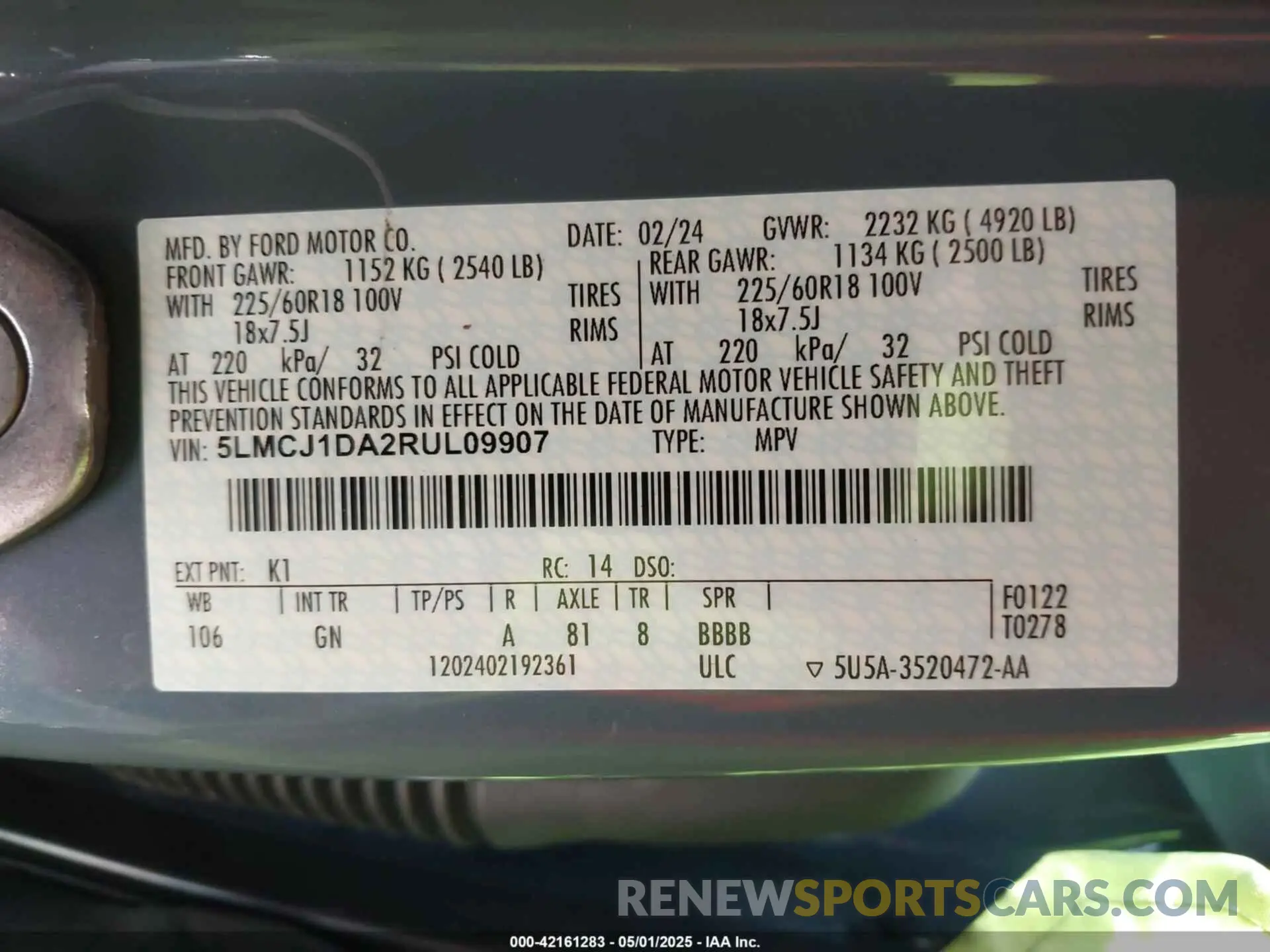 9 fotografías del automóvil dañado 5LMCJ1DA2RUL09907 LINCOLN CORSAIR 2024