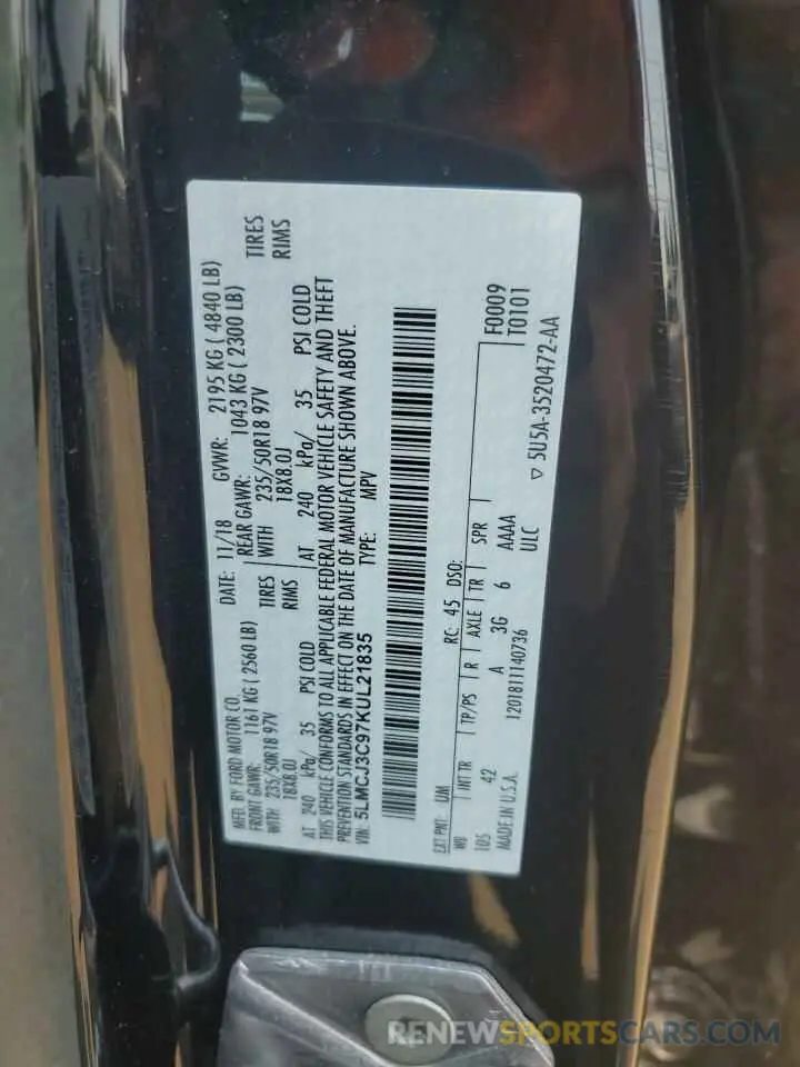 13 fotografías del automóvil dañado 5LMCJ3C97KUL21835 LINCOLN MKC 2019