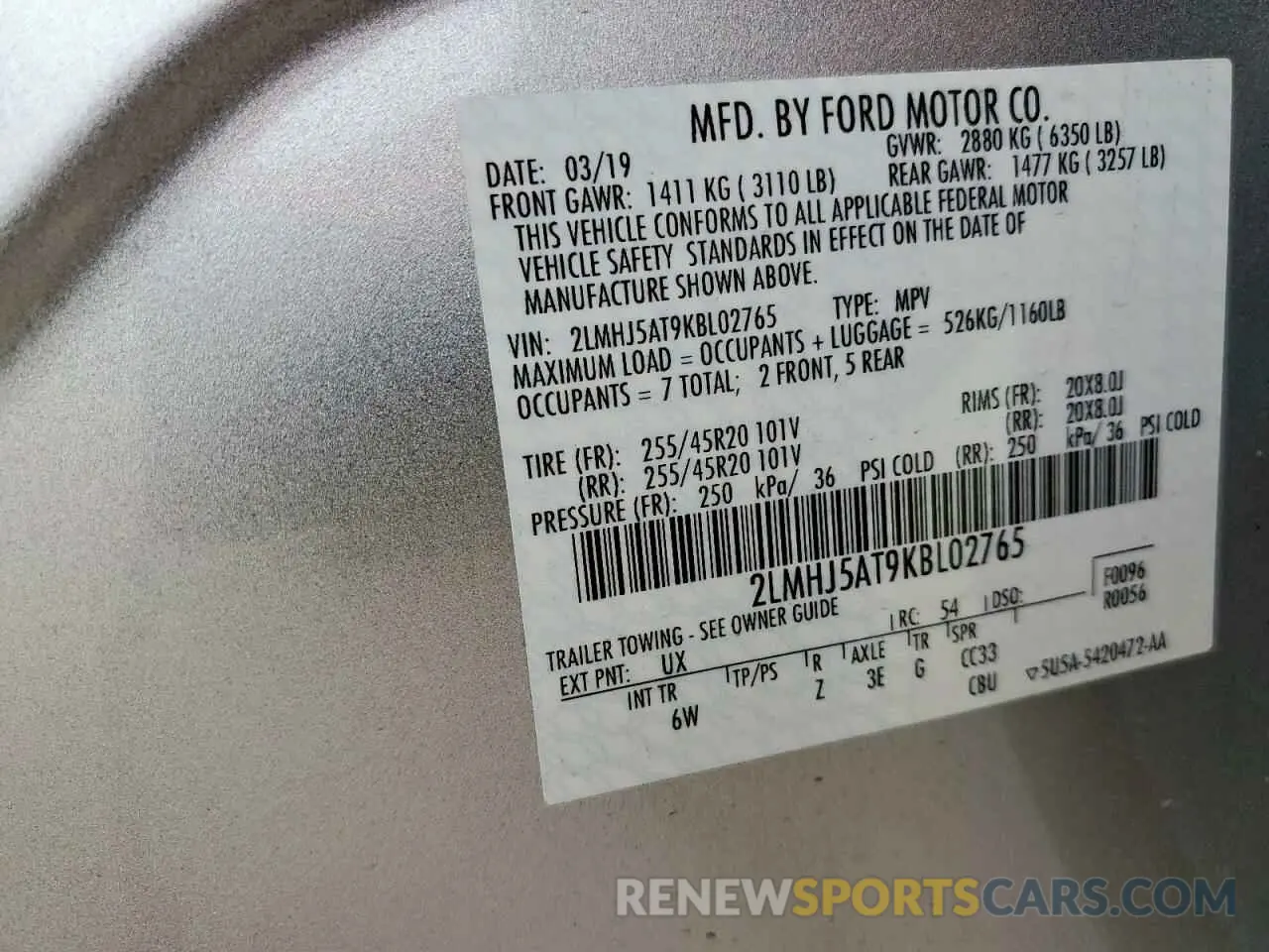 14 fotografías del automóvil dañado 2LMHJ5AT9KBL02765 LINCOLN MKT 2019