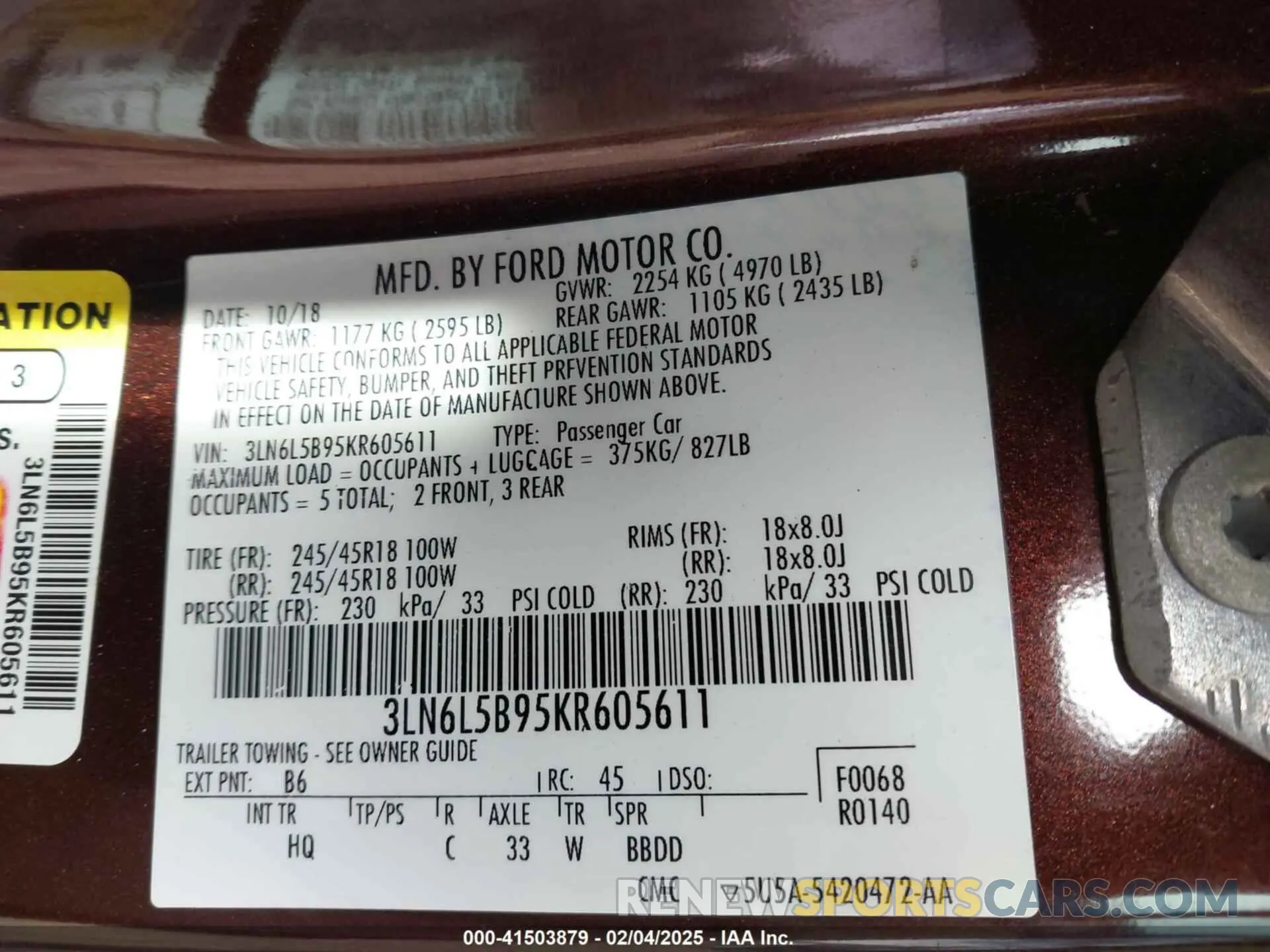 9 fotografías del automóvil dañado 3LN6L5B95KR605611 LINCOLN MKZ 2019