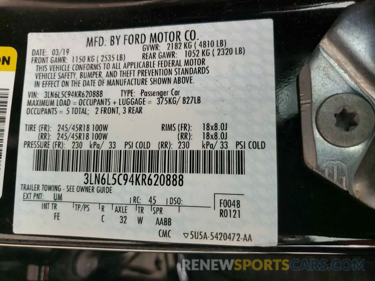 12 fotografías del automóvil dañado 3LN6L5C94KR620888 LINCOLN MKZ 2019